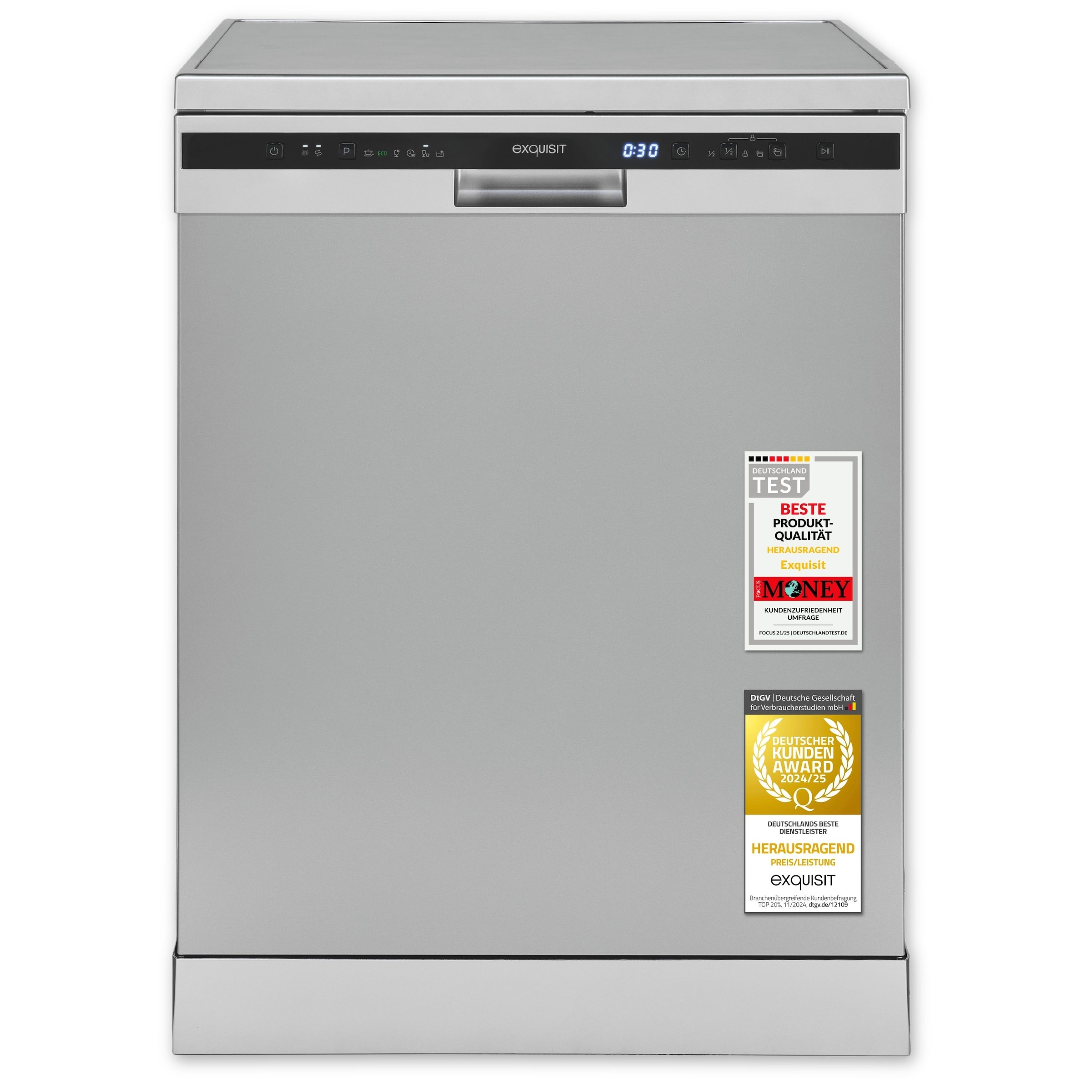 exquisit Standgeschirrspüler 6314 »GSP6314-030C silber« 10,2 l 14 tlg. Maßgedecke 14 Maßgedecke, 6 Programme, LED, Besteckschublade