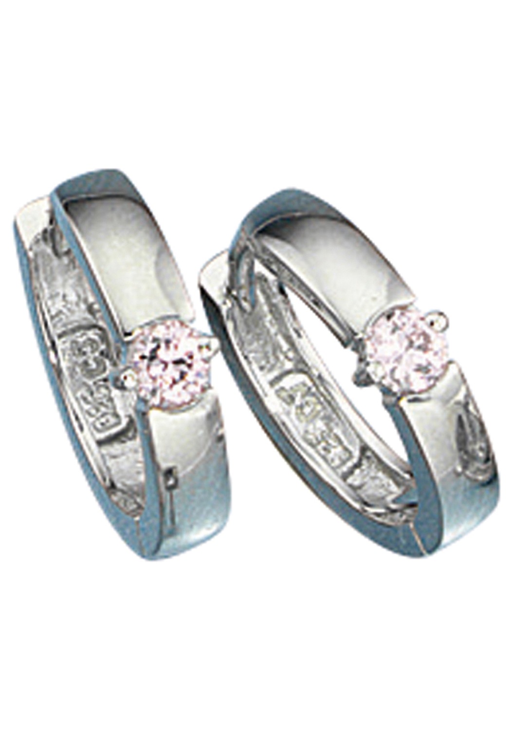 Paar Creolen JOBO "Ohrringe 14 mm", rosa, Ohrringe, Damen, 14mm, Silber 925 (Sterlingsilber), 925 Silber rhodiniert mit rosa Zirkonia