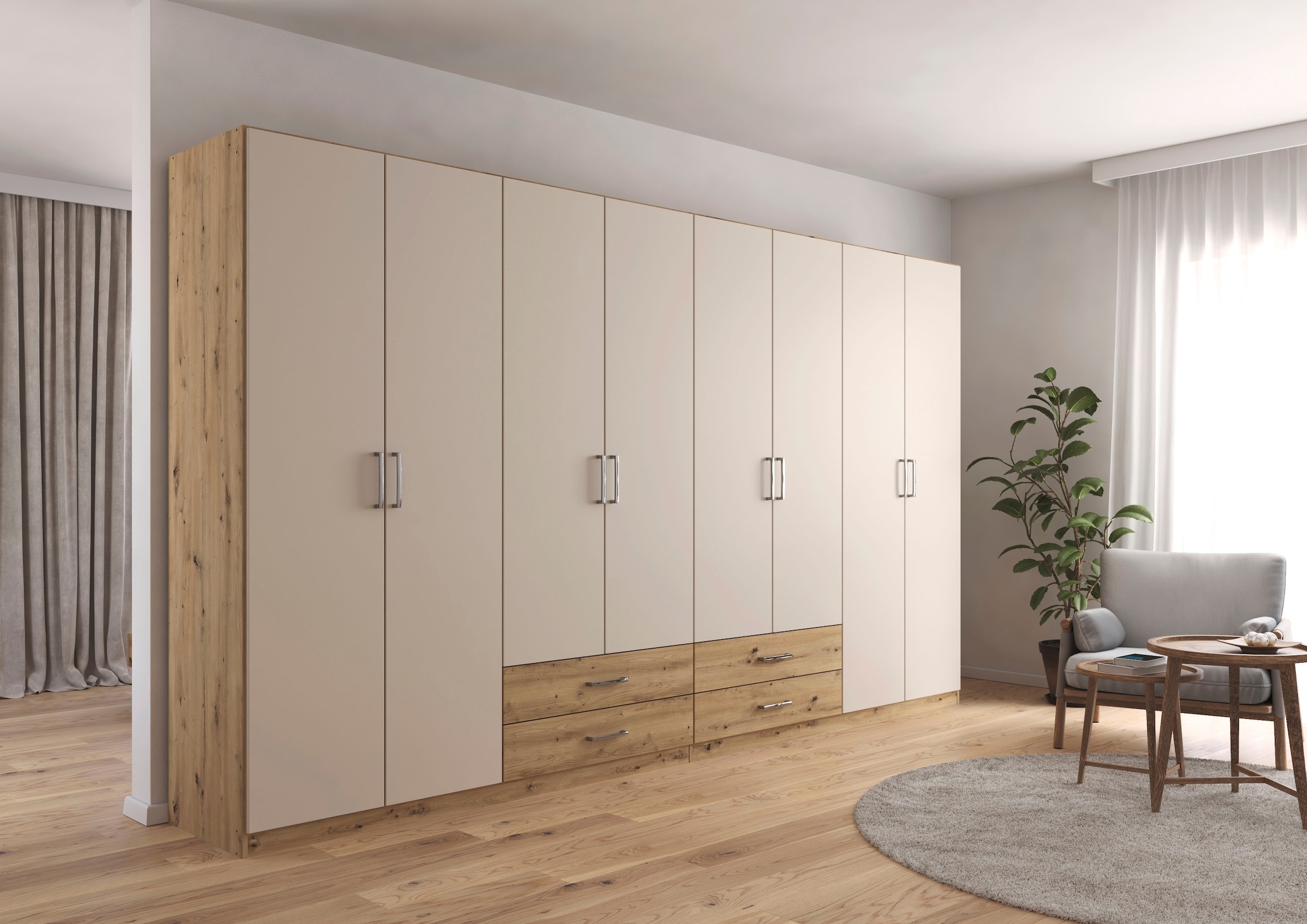rauch Drehtürenschrank "Kleiderschrank Garderobe GAMMA Breiten 360 cm" in 3 Ausstattungen BASIC/CLASSIC/PREMIUM (inkl. SOFT-CLOSE-Funktion), mit Schubladen, verschiedene Griff-Varianten TOPSELLER MADE IN GERMANY