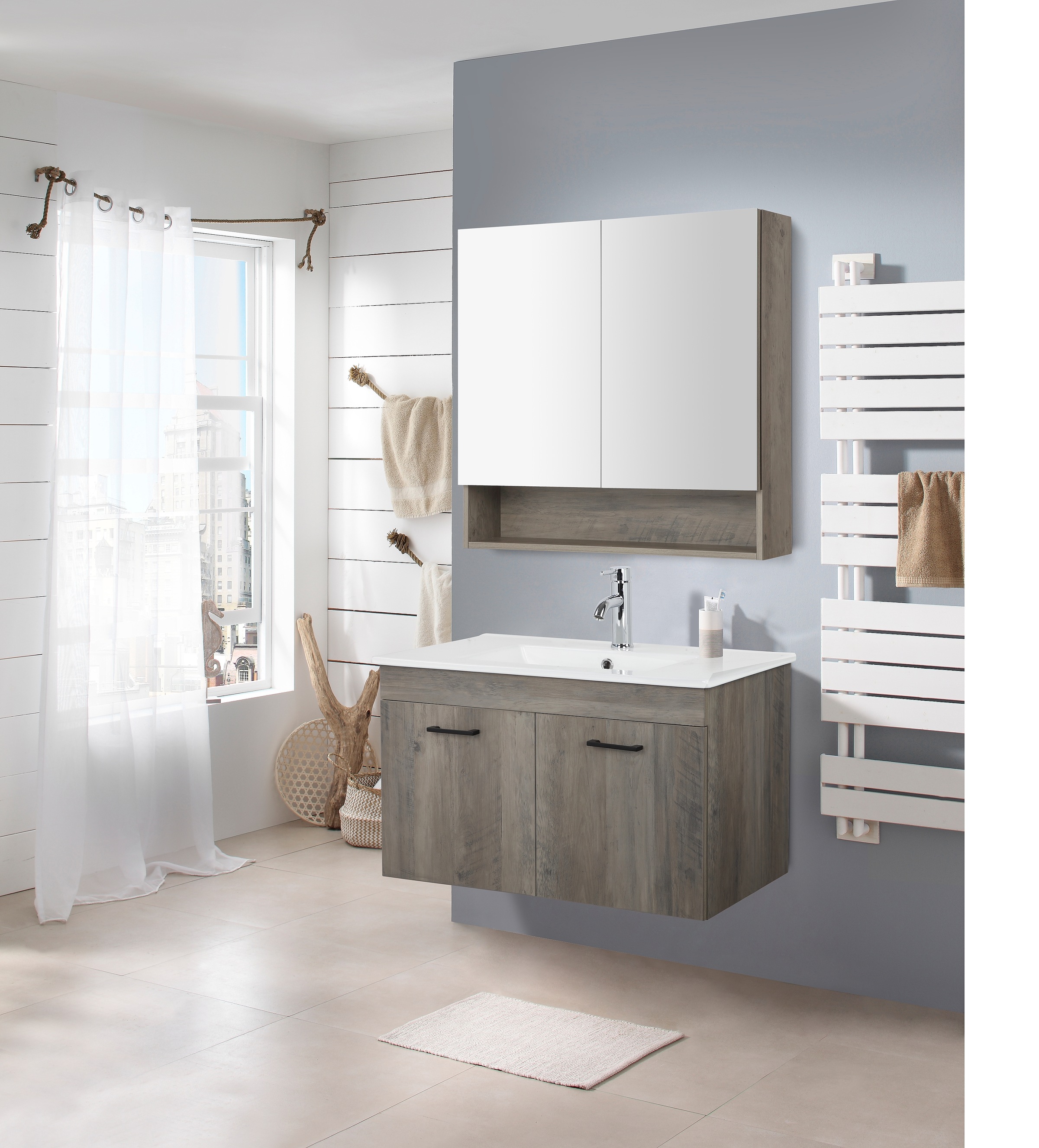 welltime Waschtisch "Florenz, Breite 60cm, 2 Tür, 2 Fächer, MDF-Front", Was günstig online kaufen