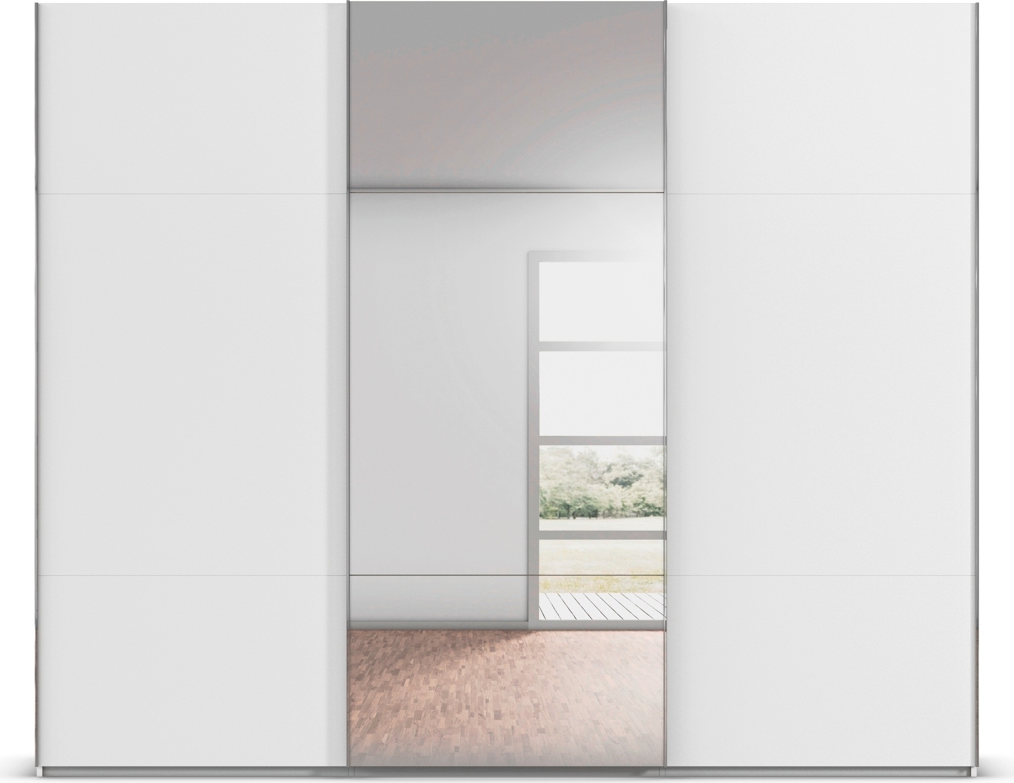 rauch Schwebetürenschrank »Kleiderschrank Schrank Garderobe Schlafzimmerschrank CONTIDO«, (in 3 verschiedenen Ausstattungen BASIC/CLASSIC/PREMIUM), aus hochwertigem Material in 6 Breiten 2 Griff-Farben MADE IN GERMANY
