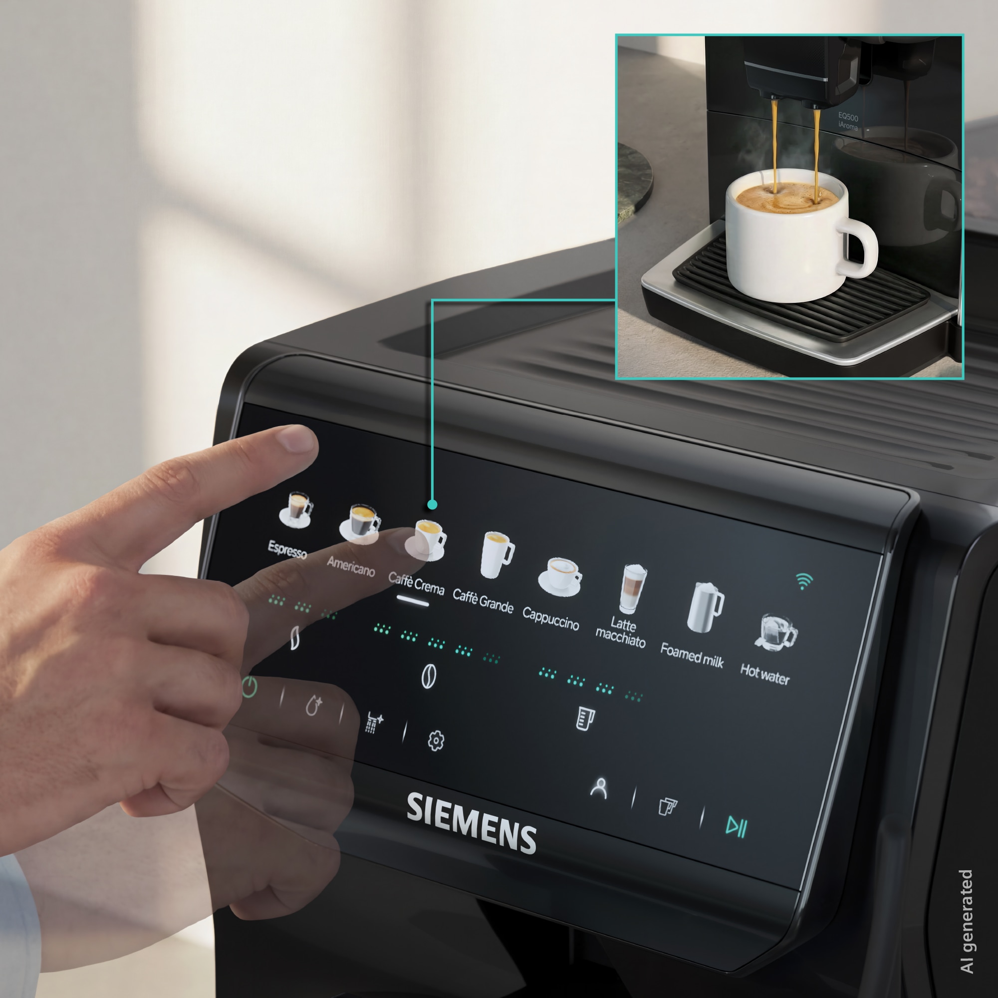 SIEMENS Kaffeevollautomat »EQ500 TP553E19, Doppeltassenfunktion, 8 Getränke, farb. Touchdisplay« Keramikmahlwerk, entnehmbare Brüheinheit, Steuerung per App, Schwarz