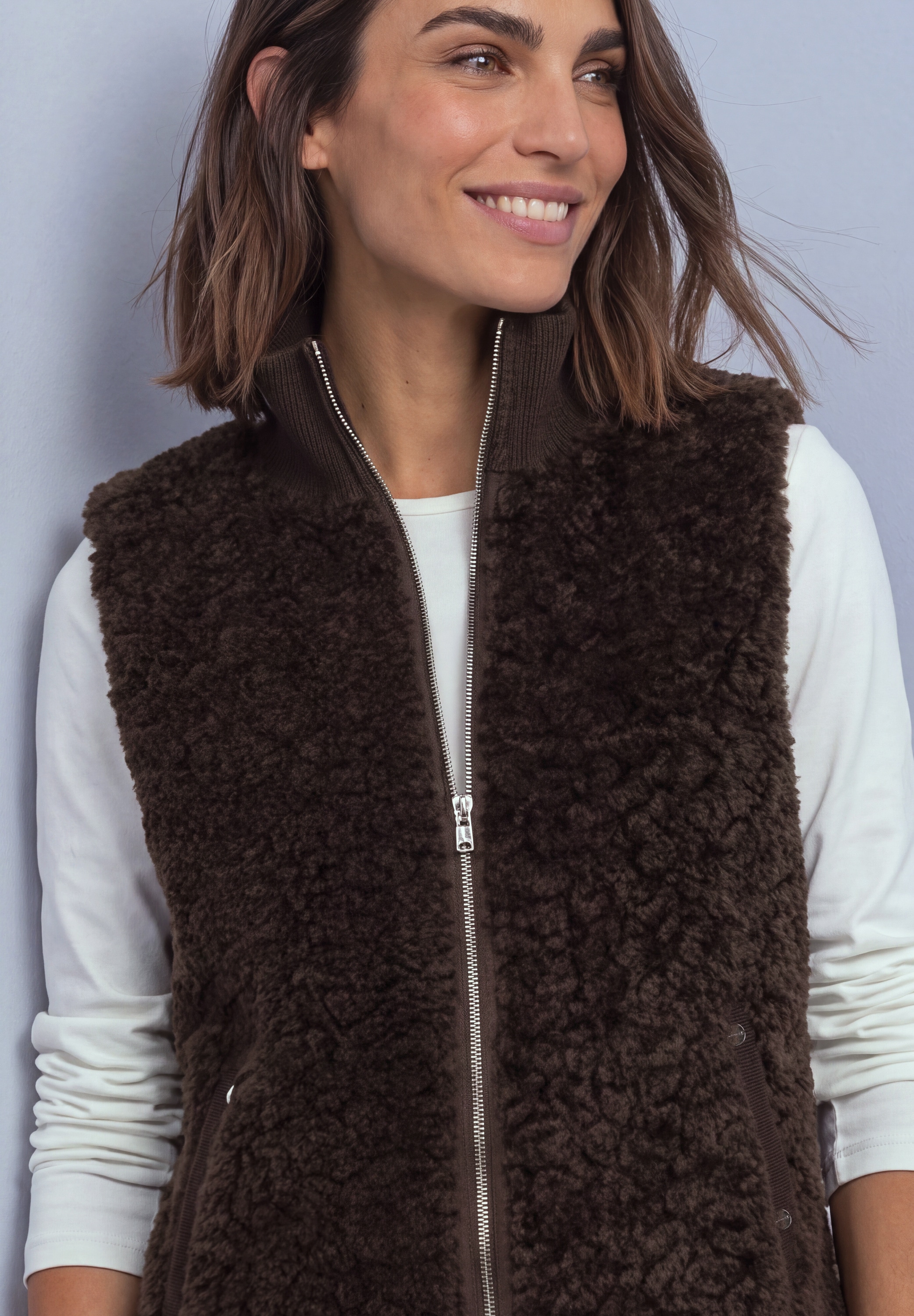 STREET ONE Fellimitatweste Fake Fur Weste mit Strickdetails / Stehkragen