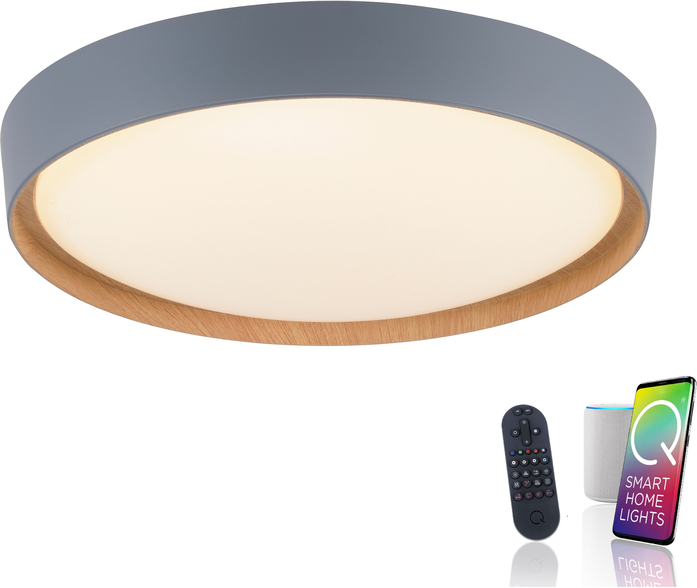 LED Deckenleuchte "Q-EMILIA", 1, Ø 49,6cm, 1 Stk., grau, NEUHAUS Q SMART HOME LIGHTS, Flur, Leuchten