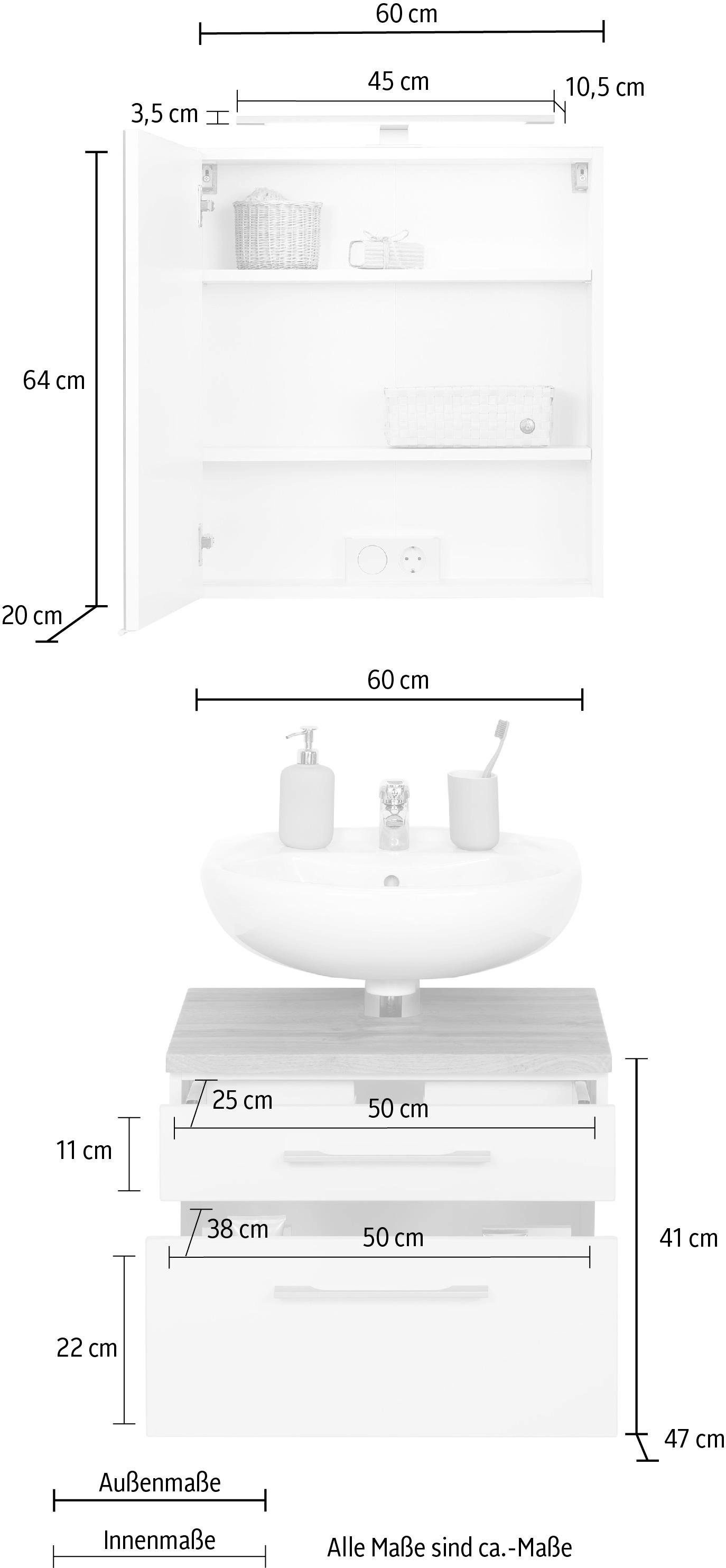 Spiegelschrank BAUR (2 bestellen »Davos«, | MÖBEL St.), HELD Badmöbel-Set und Waschbeckenunterschrank
