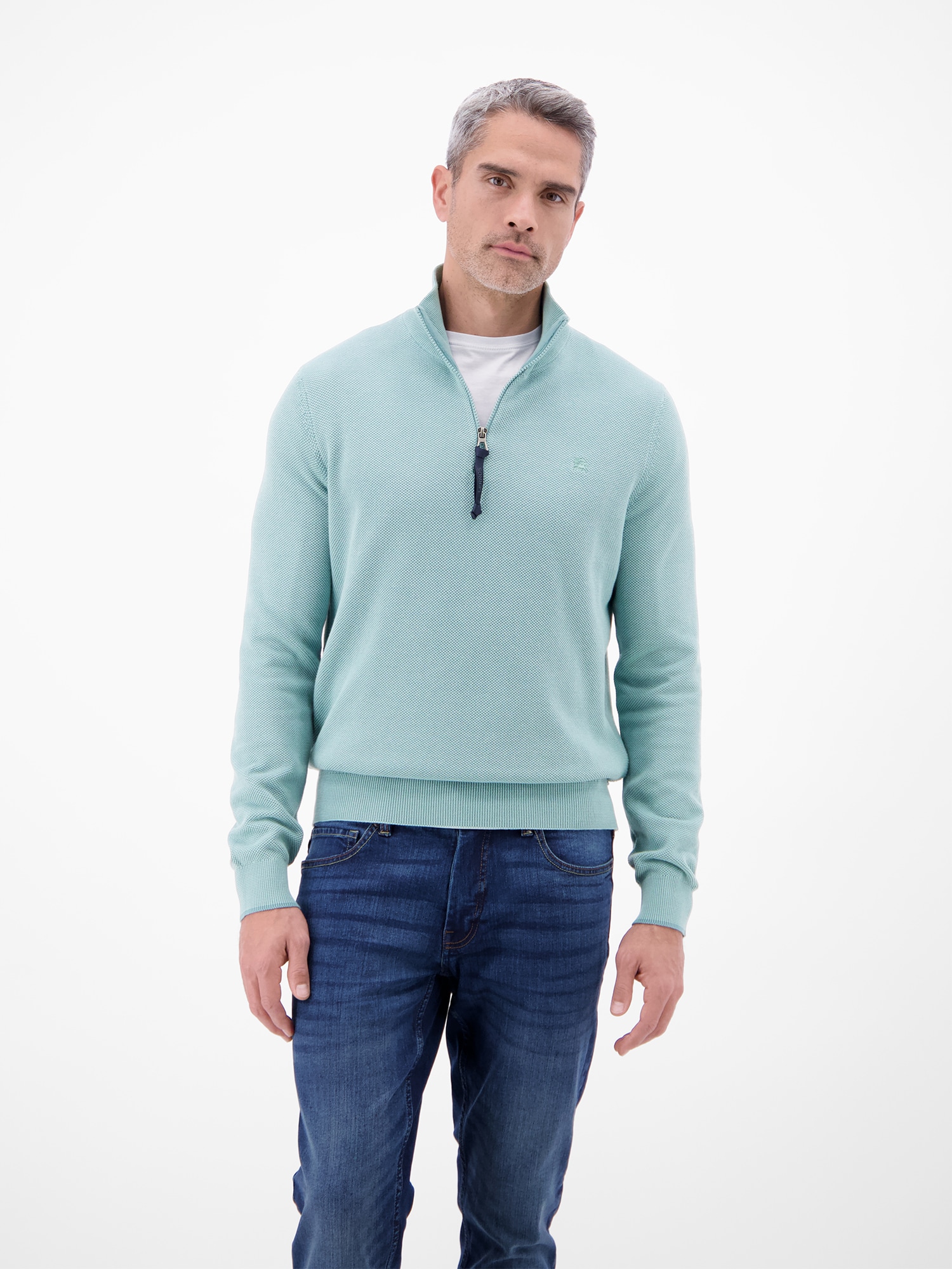 LERROS 1100000002199 "Troyer in Strukturqualität", Herrensweatshirt aus 100% Baumwolle & Troyer-Kragen mit Reißverschluss