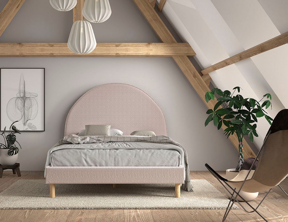Vipack Polsterbett »MOON«, (Made in Europe), 2 Breiten (90 o. 140 cm), Lattenrost, Bouclé Stoff, wahlw. 4 Farben