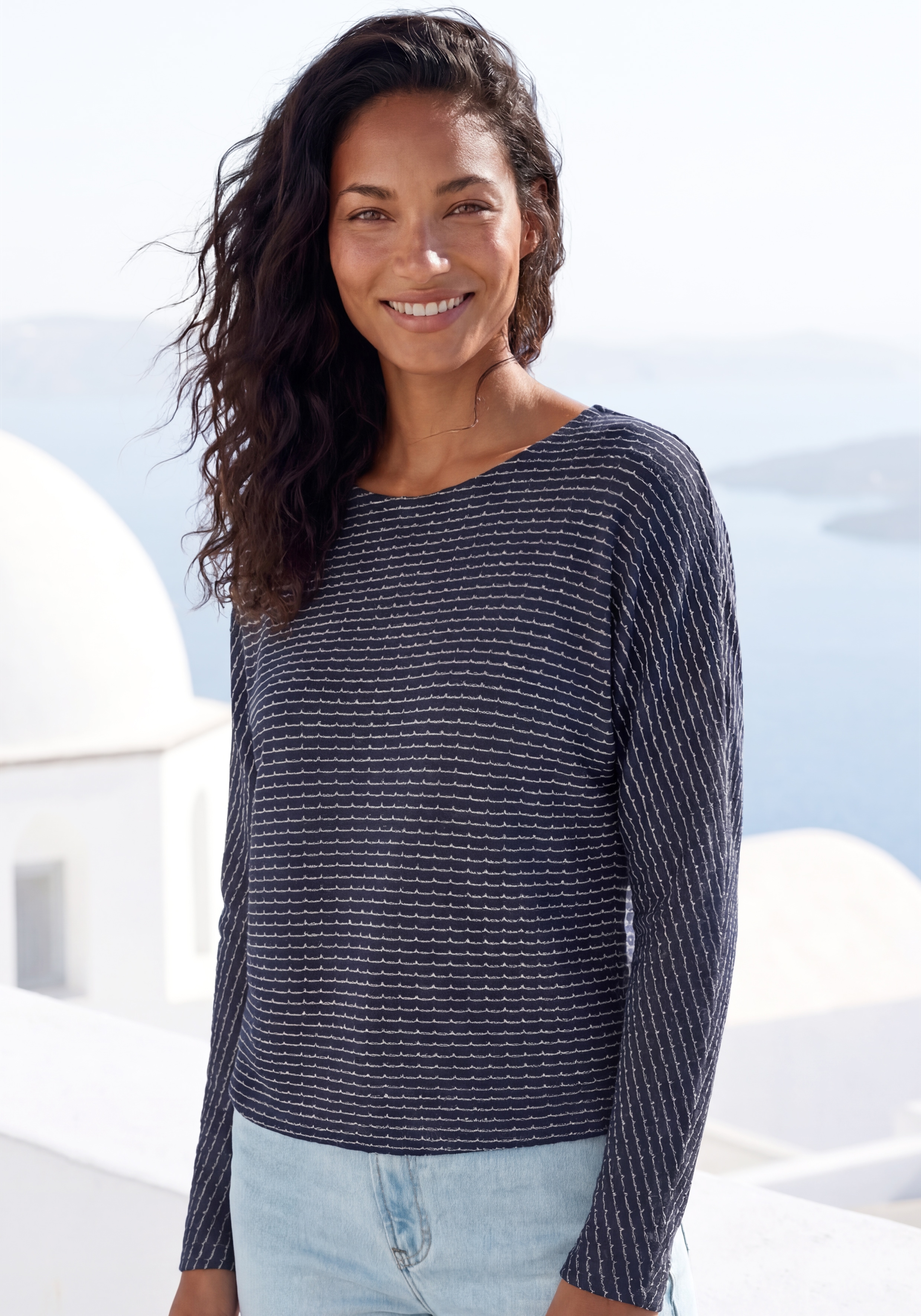 Vivance Langarmshirt "aus sommerlicher Strickqualität" mit Gummizug im Bund