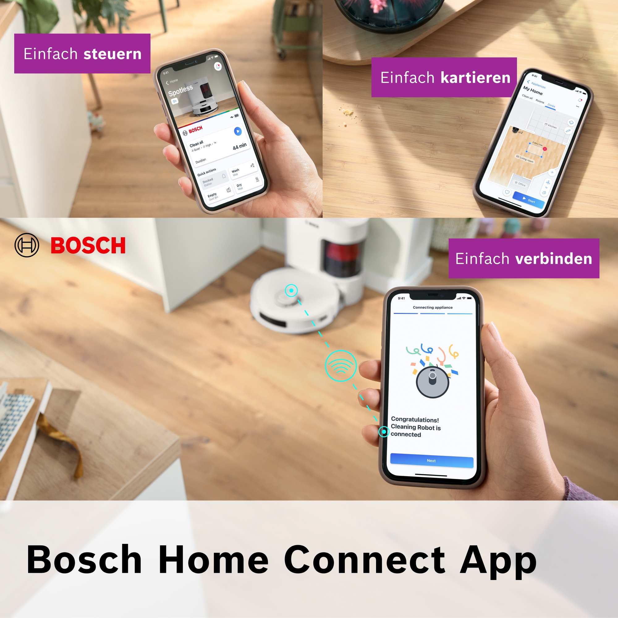 BOSCH Saugroboter »Spotless BCRD1W, Saugroboter mit Wischfunktion, 11.000 Pa Saugkraft« Trocken-Servicestation, Infrarot Navigation, Carbon Bürste