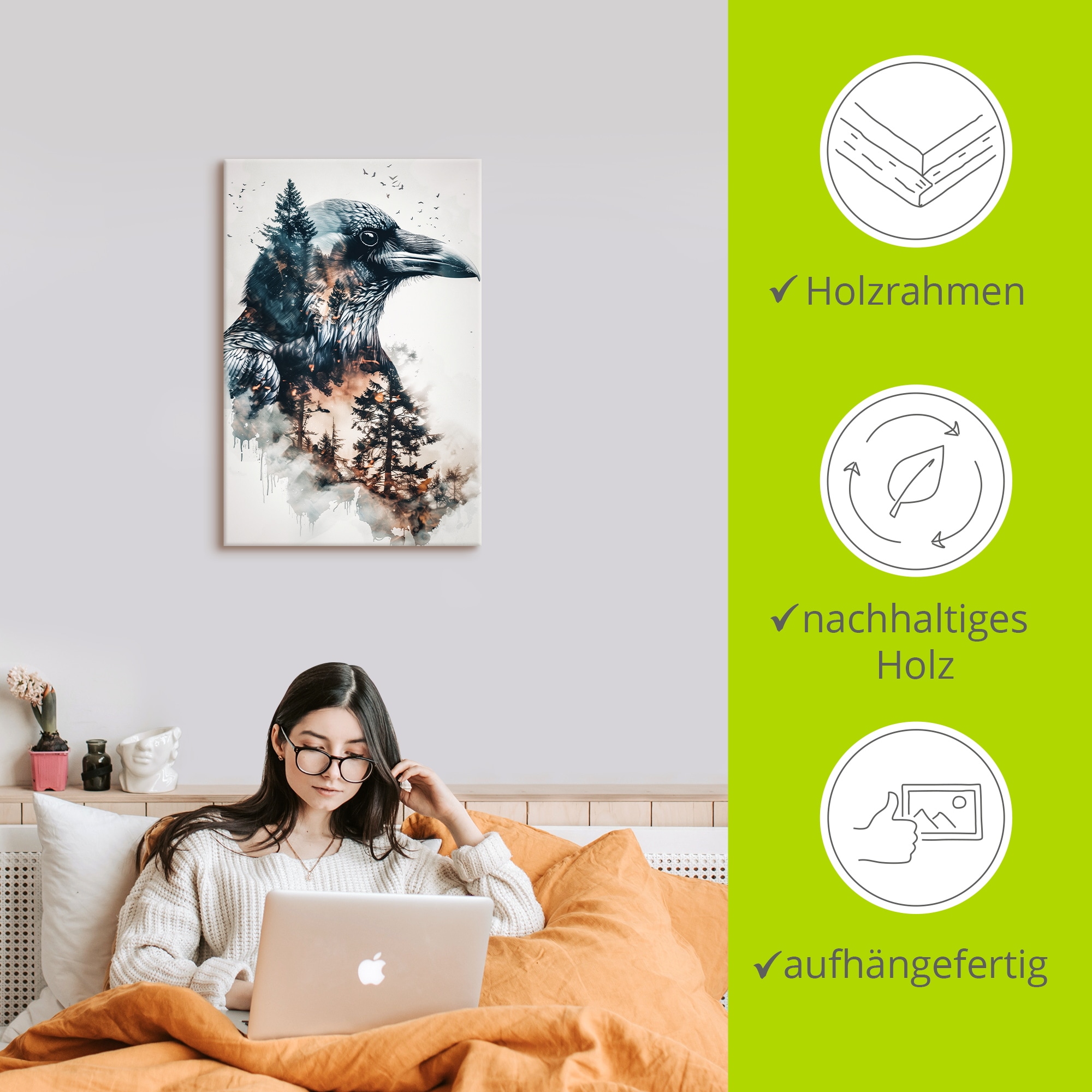 Artland Wandbild »Rabe« Vogelbilder 1 Stk. tlg. als Alubild, Leinwandbild, Poster, Wandaufkleber in verschied. Größen