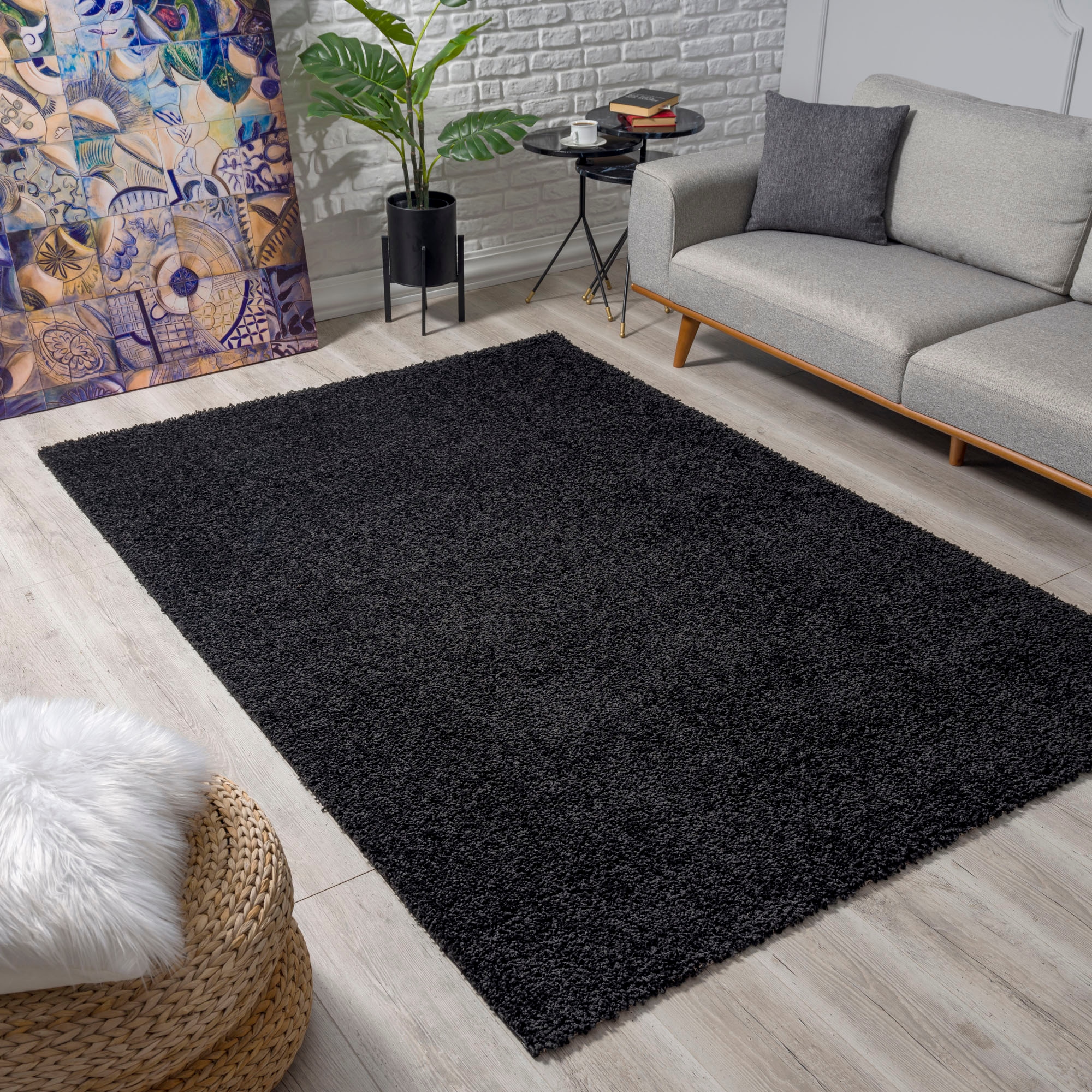 Hochflor-Teppich SANAT "LOCA" Gr. 6, schwarz, B:200cm H:30mm L:290cm, Kunstfaser, Teppiche, Wohnzimmer, Langflor, Shaggy, Schlafzimmer