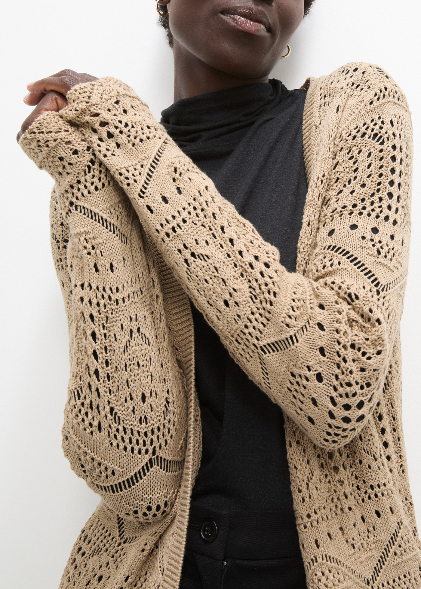 Thumbnail - bonprix Longstrickjacke 1 tlg. lockere und offene Passform, mit femininem Lochmuster, casual Stil