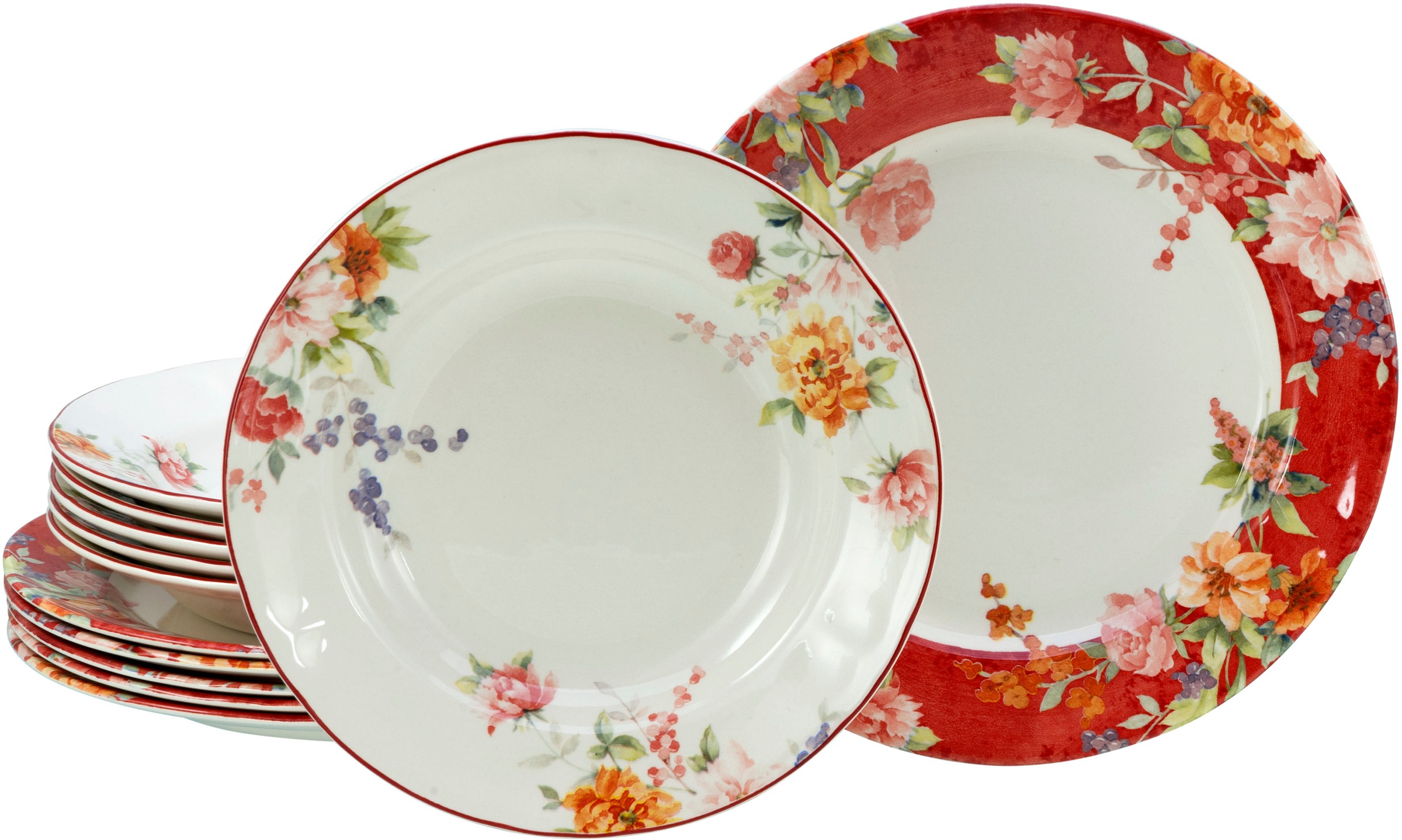 CREATABLE Tafelservice "Crimson Bunt, Service 12-tlg.", 12bunt, Geschirr-Sets, Blütendekor, Designklassiker