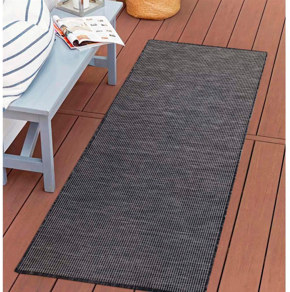 Outdoorteppich CARPET CITY, B:80cm H:5mm L:150cm, schwarz, Polypropylen, Balkon, Teppiche, "PALM 2778", Läufer, Wetterfest & UV-beständig, für