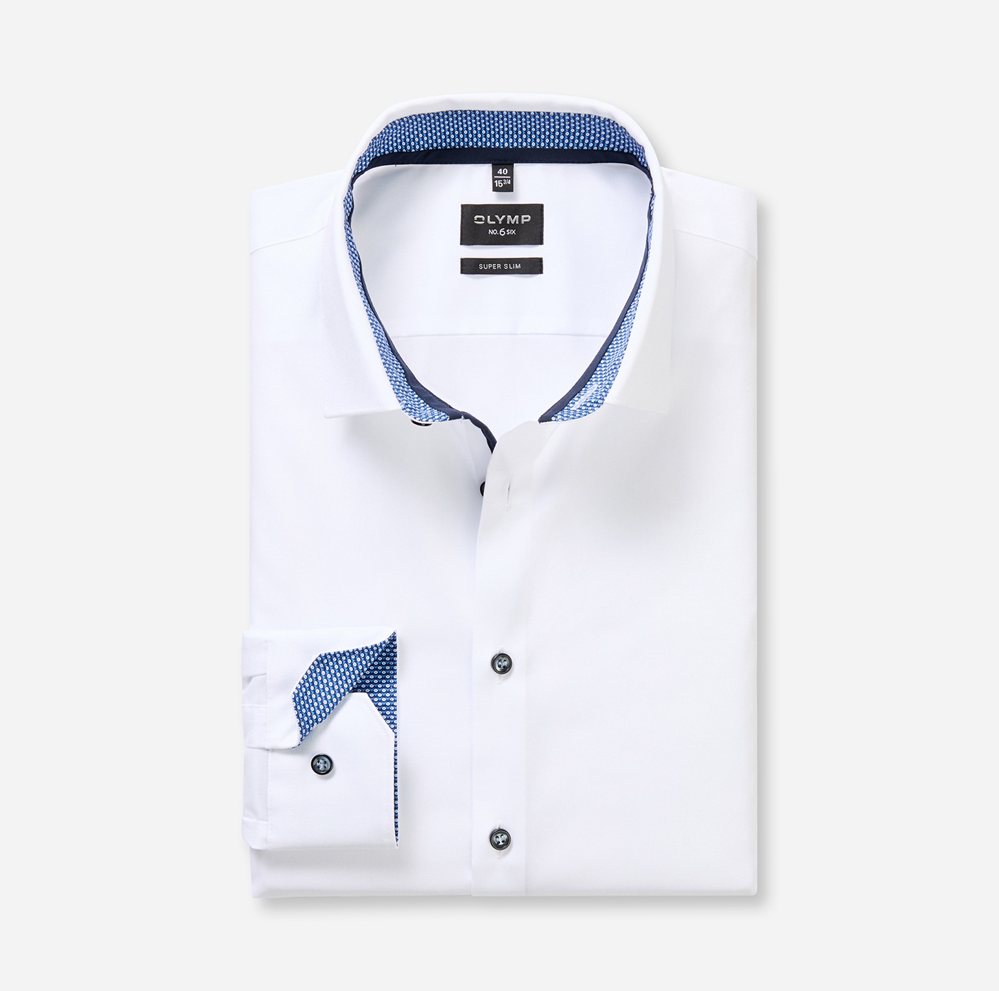 Businesshemd OLYMP "No. Six super slim", Herren, Gr. 37, N-Gr, bunt (weiß, blau, kontrastfarbene details), Web, Obermaterial: 97% Baumwolle, 3% Elastolefin, sehr schmal, eckige 1-Knopf-Manschette verstellbar, Hemden 3