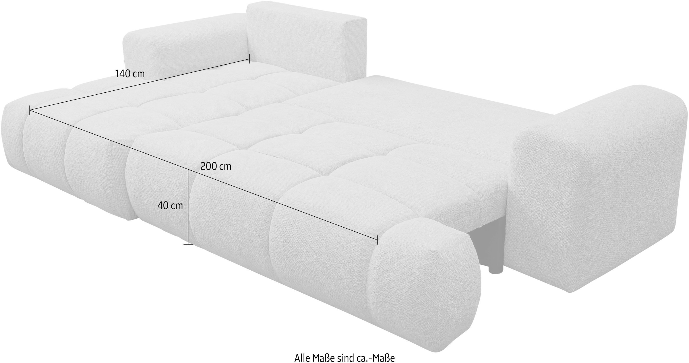 WERK2 Ecksofa »Ewela-Bubble 265 cm breit mit Bett & Bettkasten« Bouclé, L-Form, Schlaffunktion, Bettkasten
