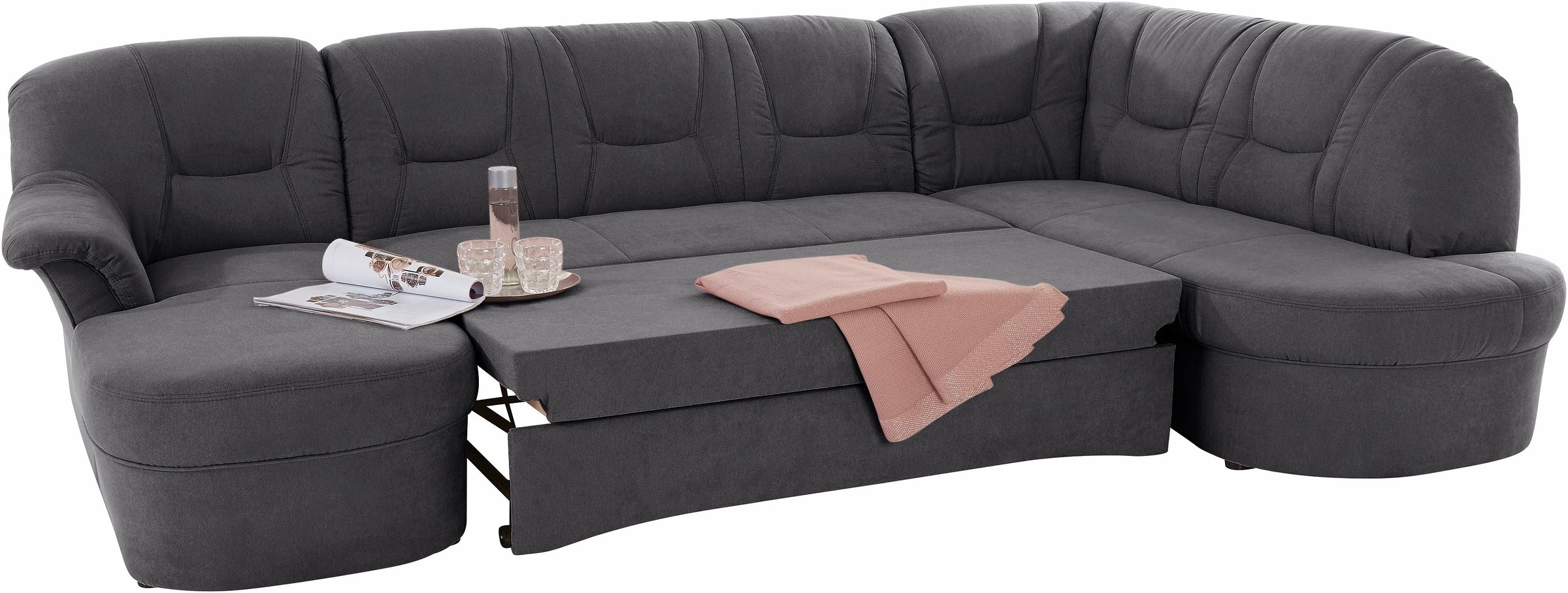 DOMO collection Wohnlandschaft »Sarafina, zeitlos und komfortabel, optional mit Federkern, U-Form«, wahlweise mit Bettfunktion