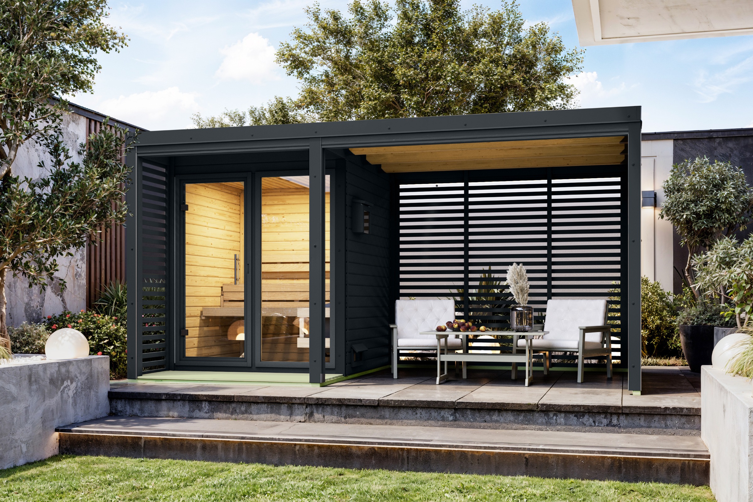 Karibu Anbaudach »für Saunahaus "Adrian" 2,76m inkl. Lamellenwänden« anthrazit-anthrazit
