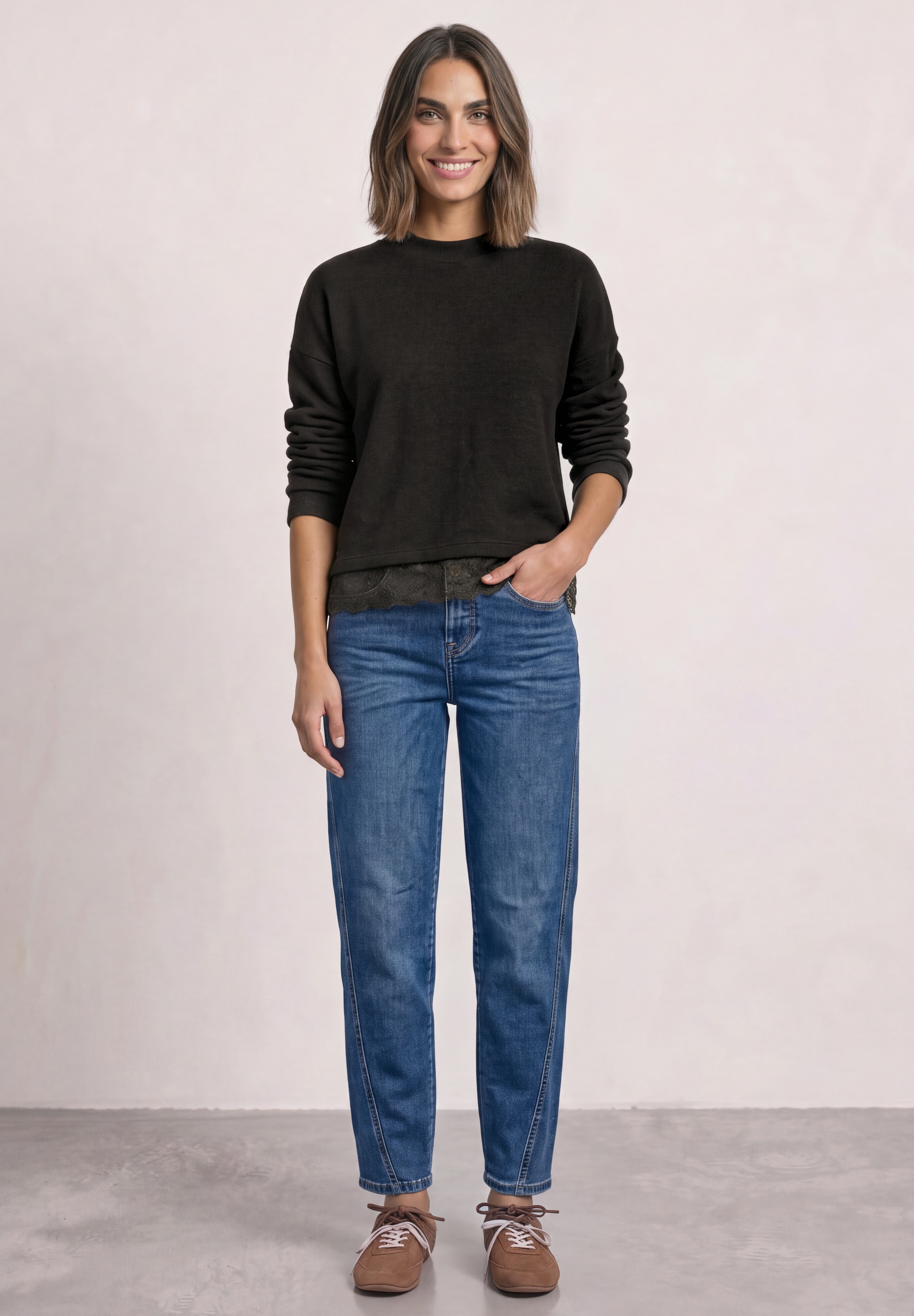 STREET ONE Langarmshirt mit Spitzendetails
