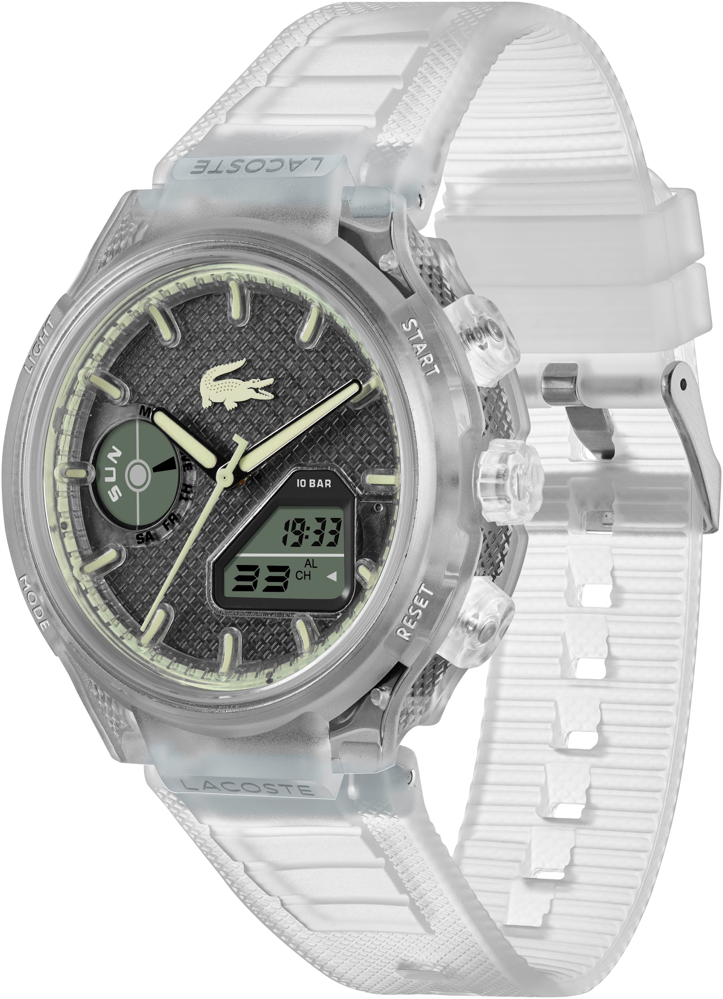 Lacoste Quarzuhr »LC33«, Armbanduhr, Herrenuhr, Silikonarmband, analog, digital, Wochentag