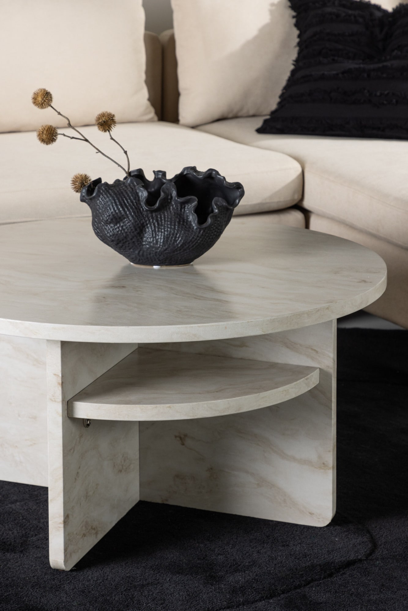 Venture Home Couchtisch »Ålesund, runder Couchtisch in Marmoroptik, Ø 85 cm« Sofatisch, MDF, gewachst, rund, marmoroptik, edel