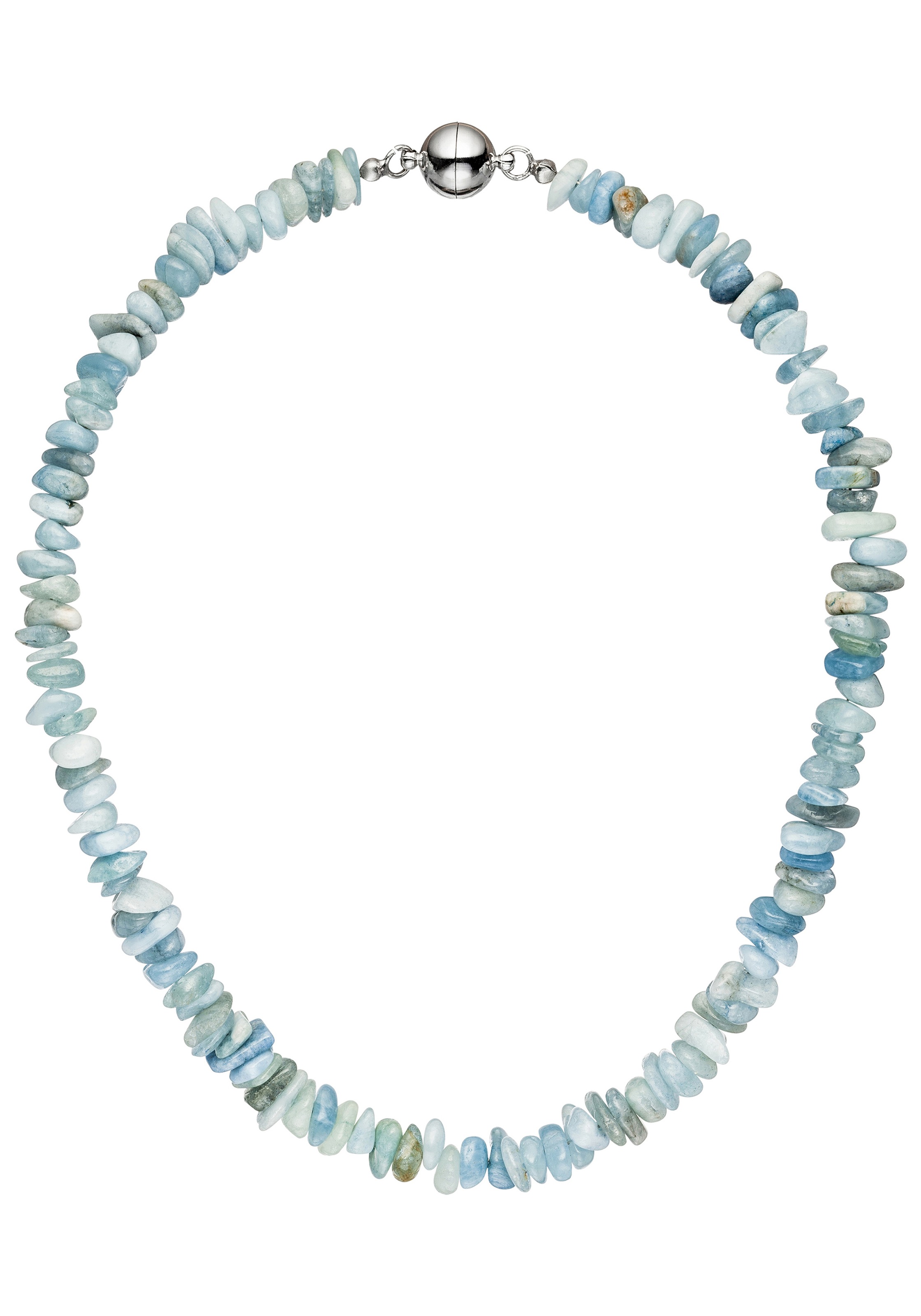 Kette ohne Anhänger JOBO, blau (hellblau), Halsketten, Damen, Metall, L: 45, mit Aquamarin barock 45 cm