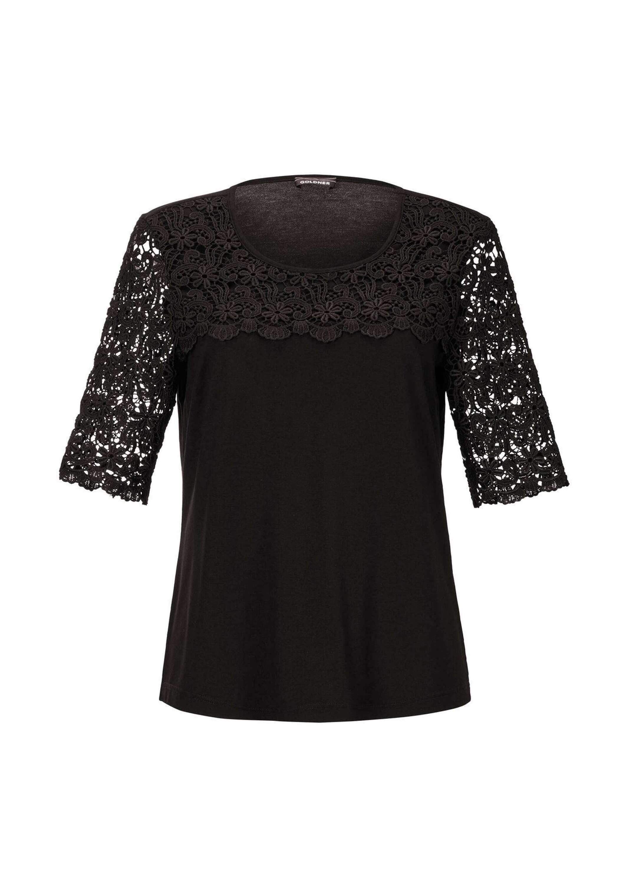 GOLDNER Langarm-Poloshirt "Kurzgröße Shirt mit effektvoller Spitze" günstig online kaufen