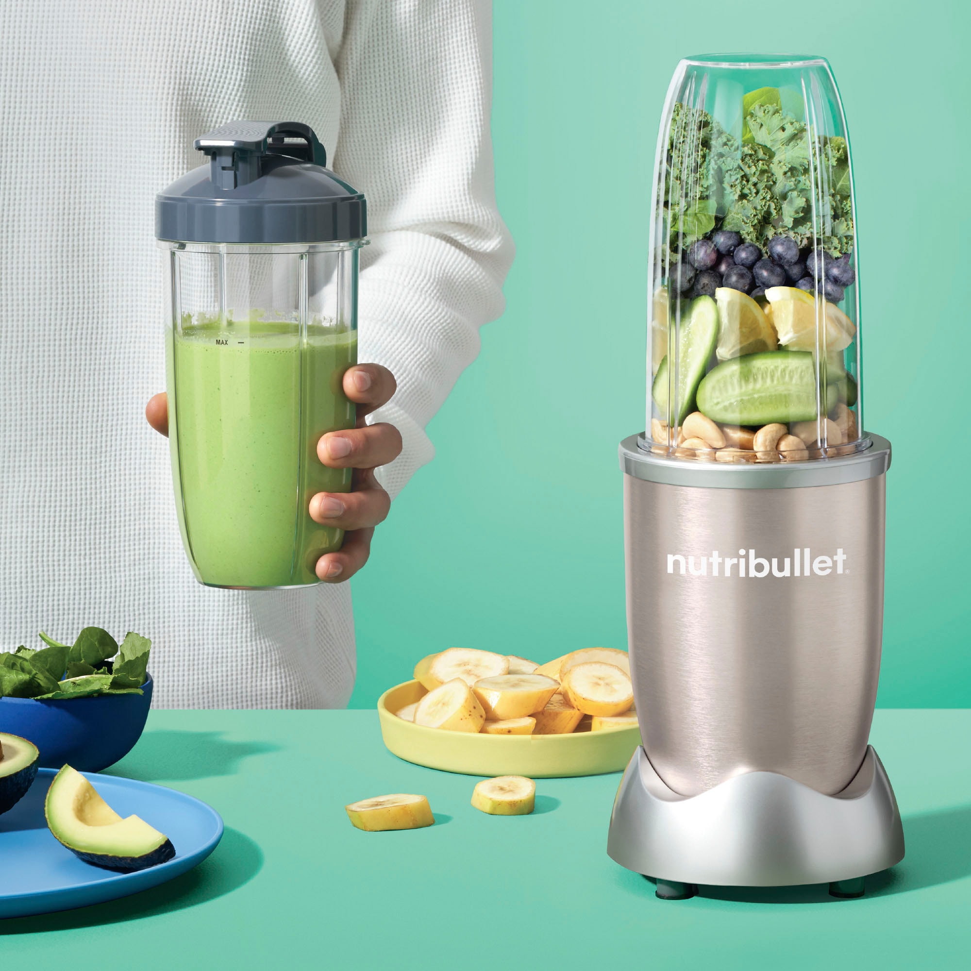 nutribullet Smoothie-Maker »NB907CP«, 900 W, Standmixer, Multifunktionsmixer inkl. 2 Trinkbecher, Champagner