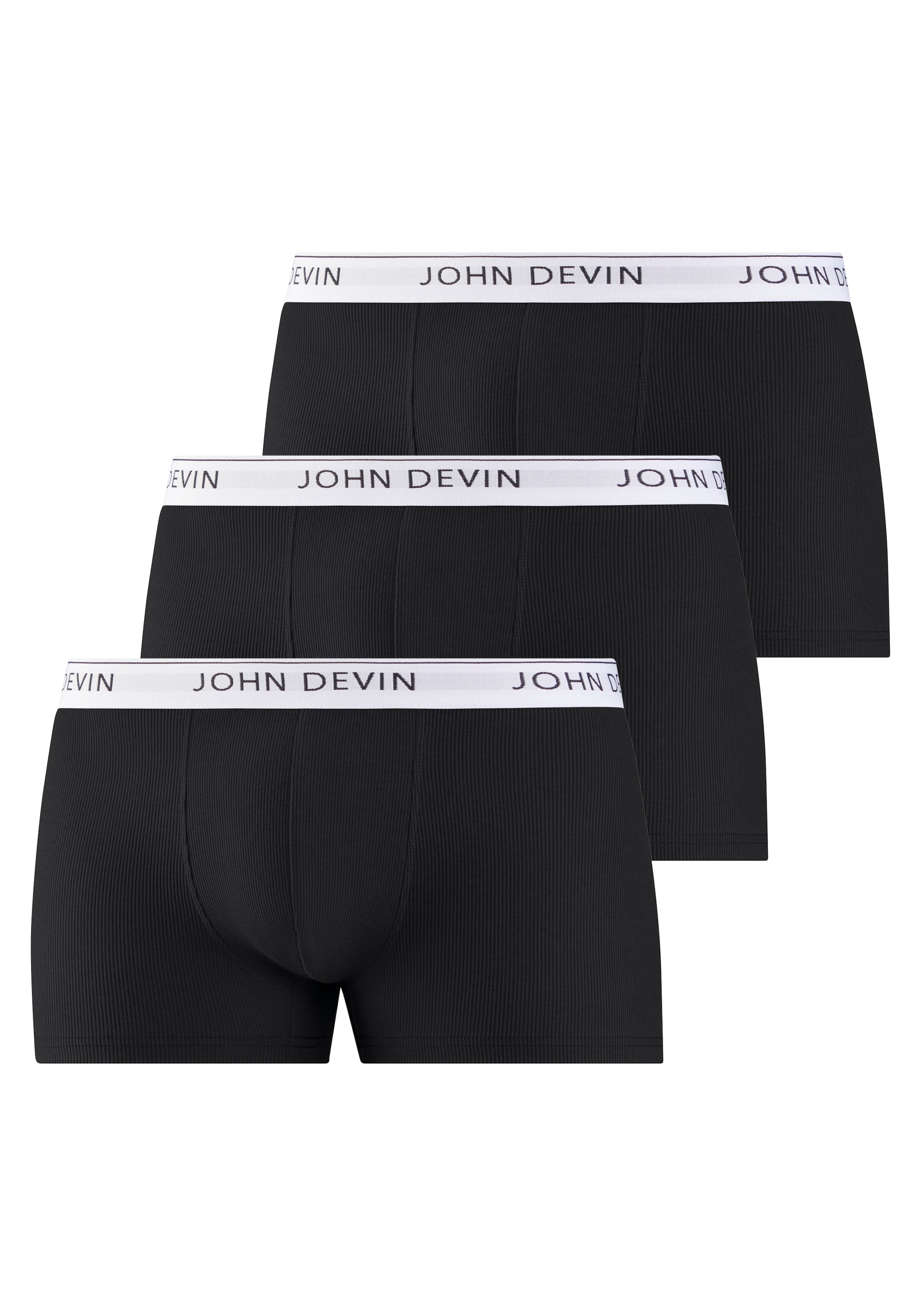 John Devin Boxer "Boxershorts" Packung, 3 Stk. körpernahe Passform, weißes Logobündchen,Baumwollmischung
