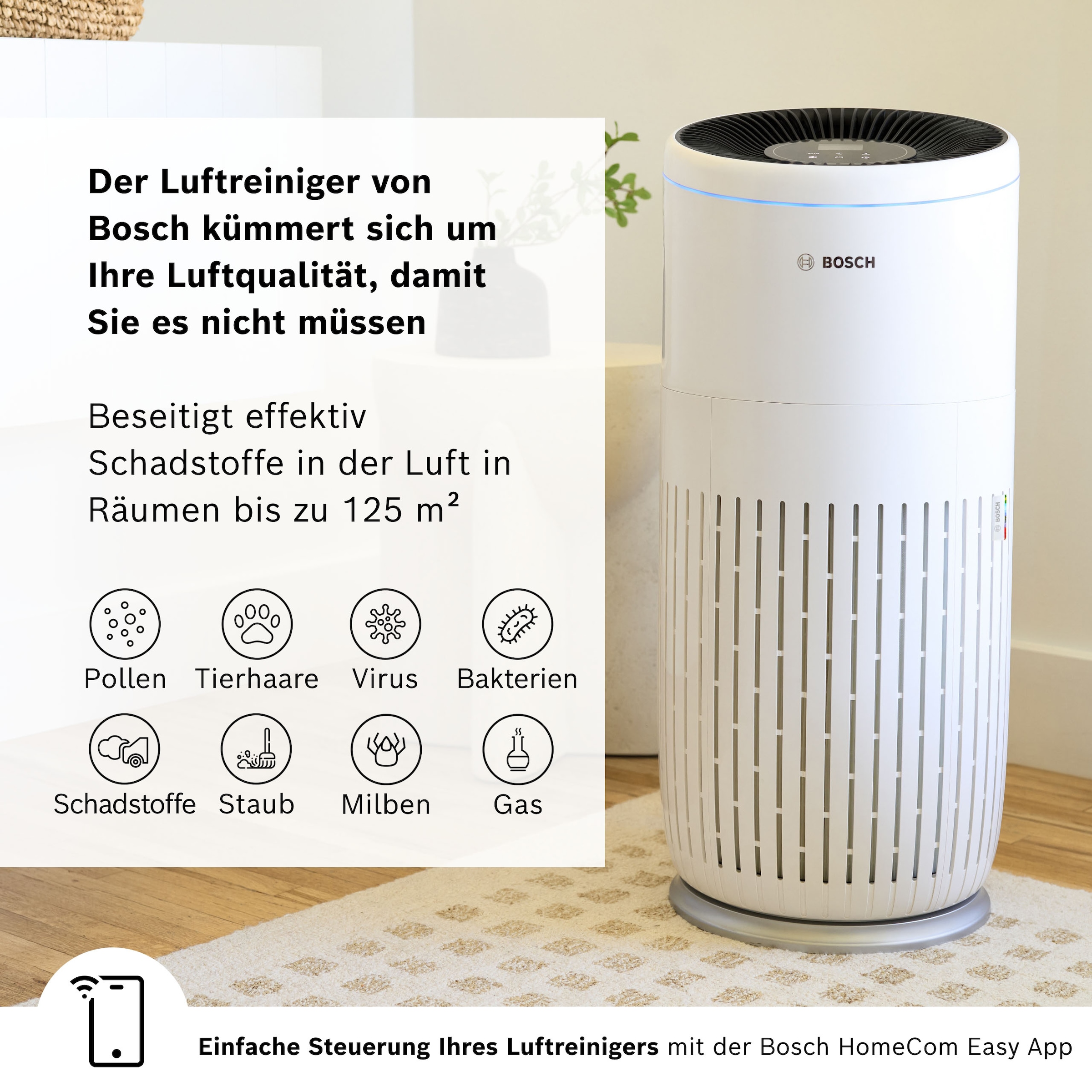 BOSCH Luftreiniger »Air 6000i, leistungsstark und mit App-Steuerung« für 125 qm Räume mit 4-in-1 Luftfilter und Temperatur- und Luftfeuchtigkeits-Sensor