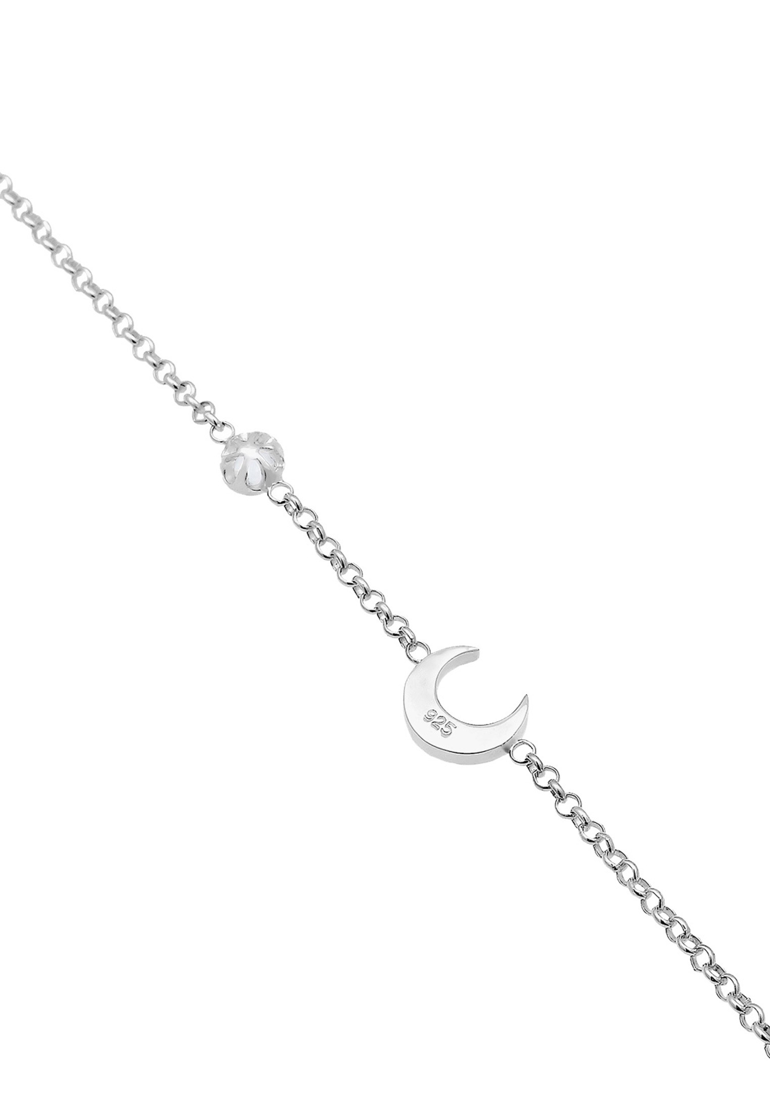 Armband ELLI "Halbmond und Mondstein 925 Silber vergoldet" Gr. 16, silber, Armbänder, Damen, 16cm,mit Steinen, Silber 925 (Sterlingsilber), Armband 2