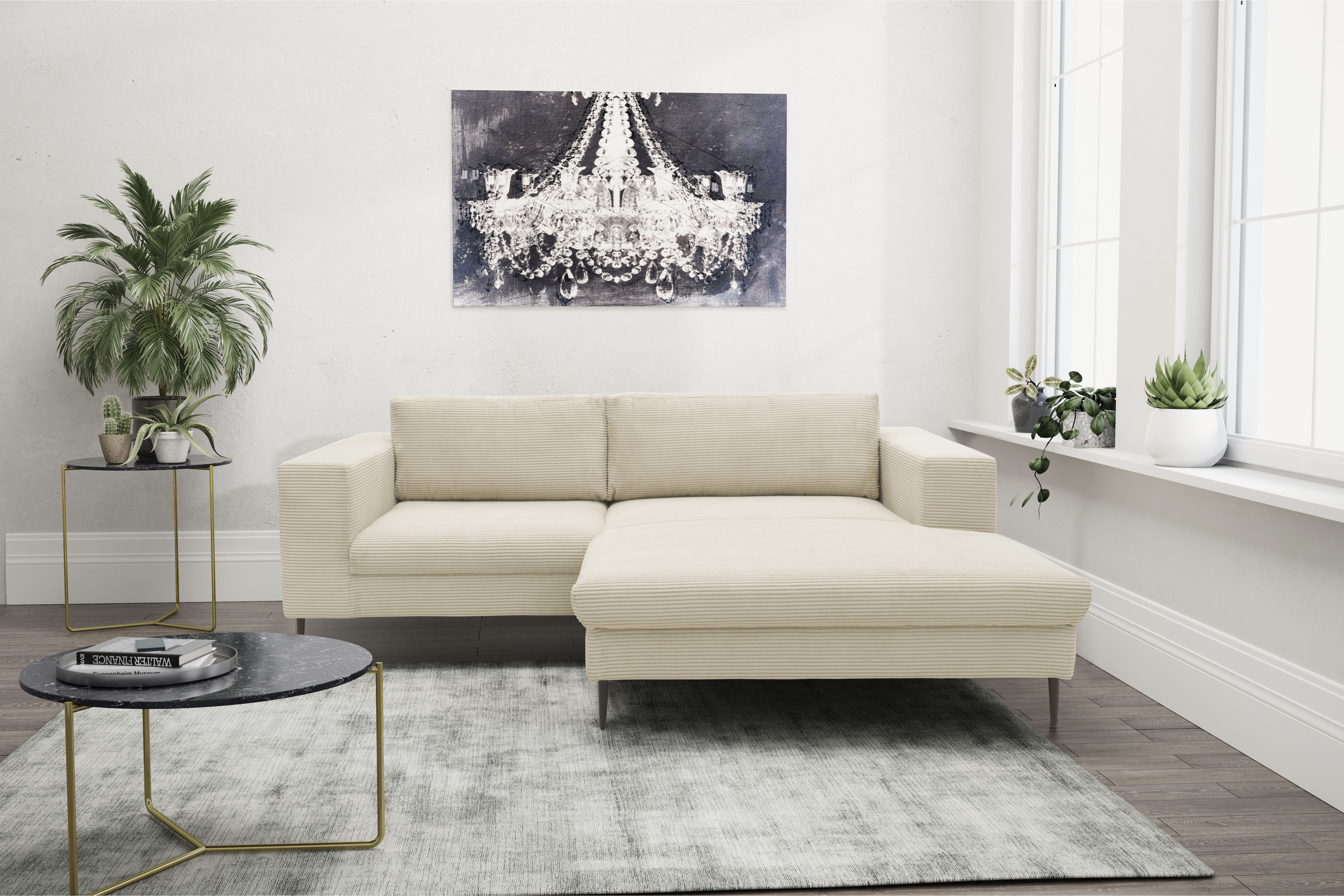 DOMO collection Ecksofa "Modica kompakt und elegant, Breite 244, L-Form" Auch in Cord, Fußhöhe passend für gängige Saugroboter