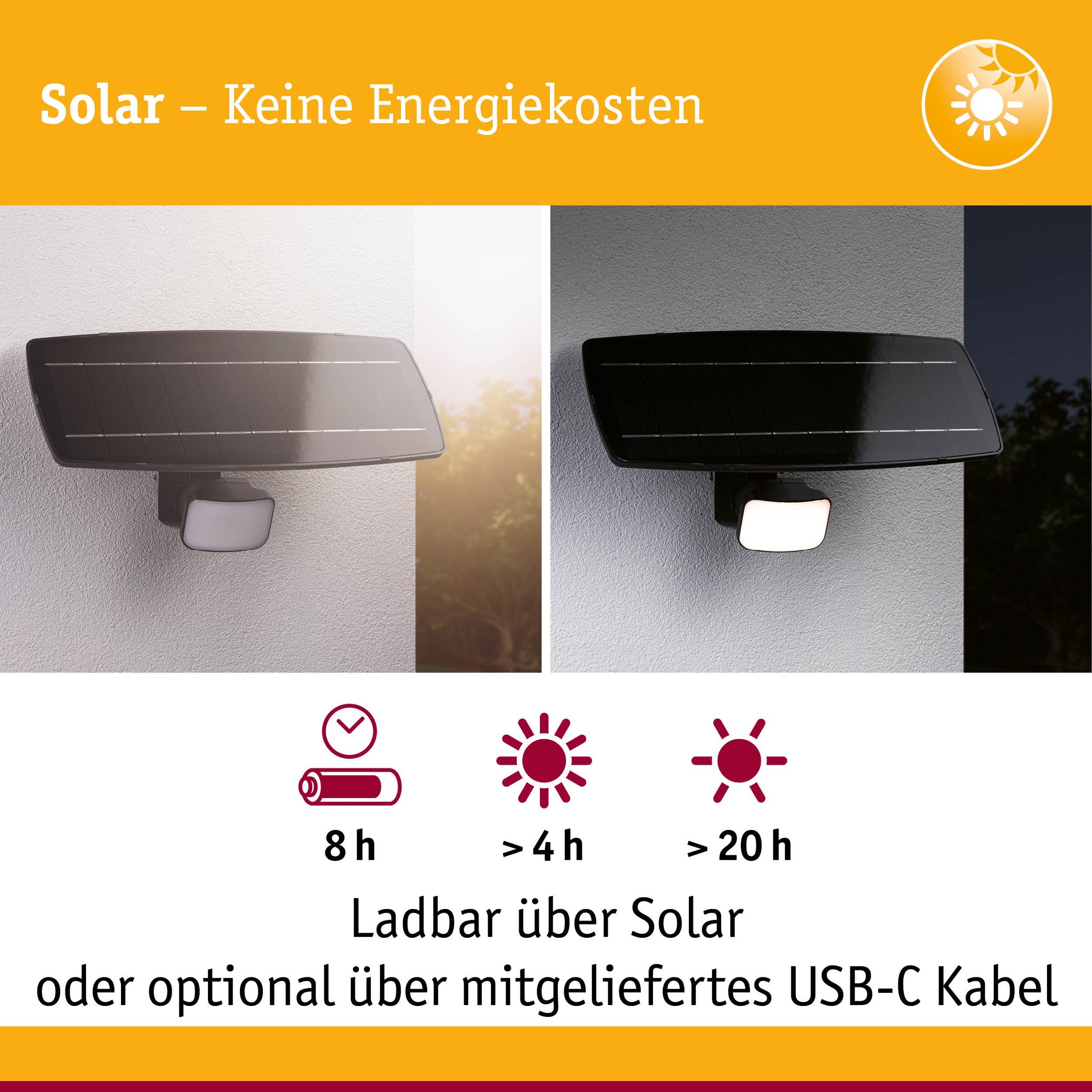 Paulmann Flutlichtstrahler »Flotas IP65 3000K 700lm Anthrazit« LED-Modul 1 Stk. Warmweiß inkl. Dämmerungsgesteuerter Bewegungsmelder (HF)