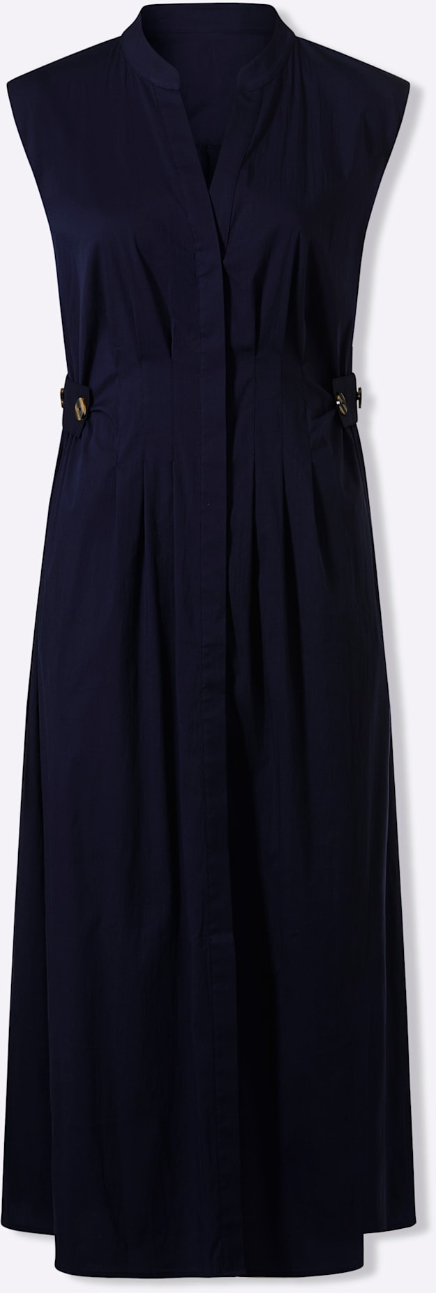 Sommerkleid HEINE "Kleid", Damen, Gr. 42, Normalgrößen, marine, 68% Baumwolle, 29% Polyamid, 3% Elasthan, unifarben, lang, Rundhals, Kleider Sommerkleid 3