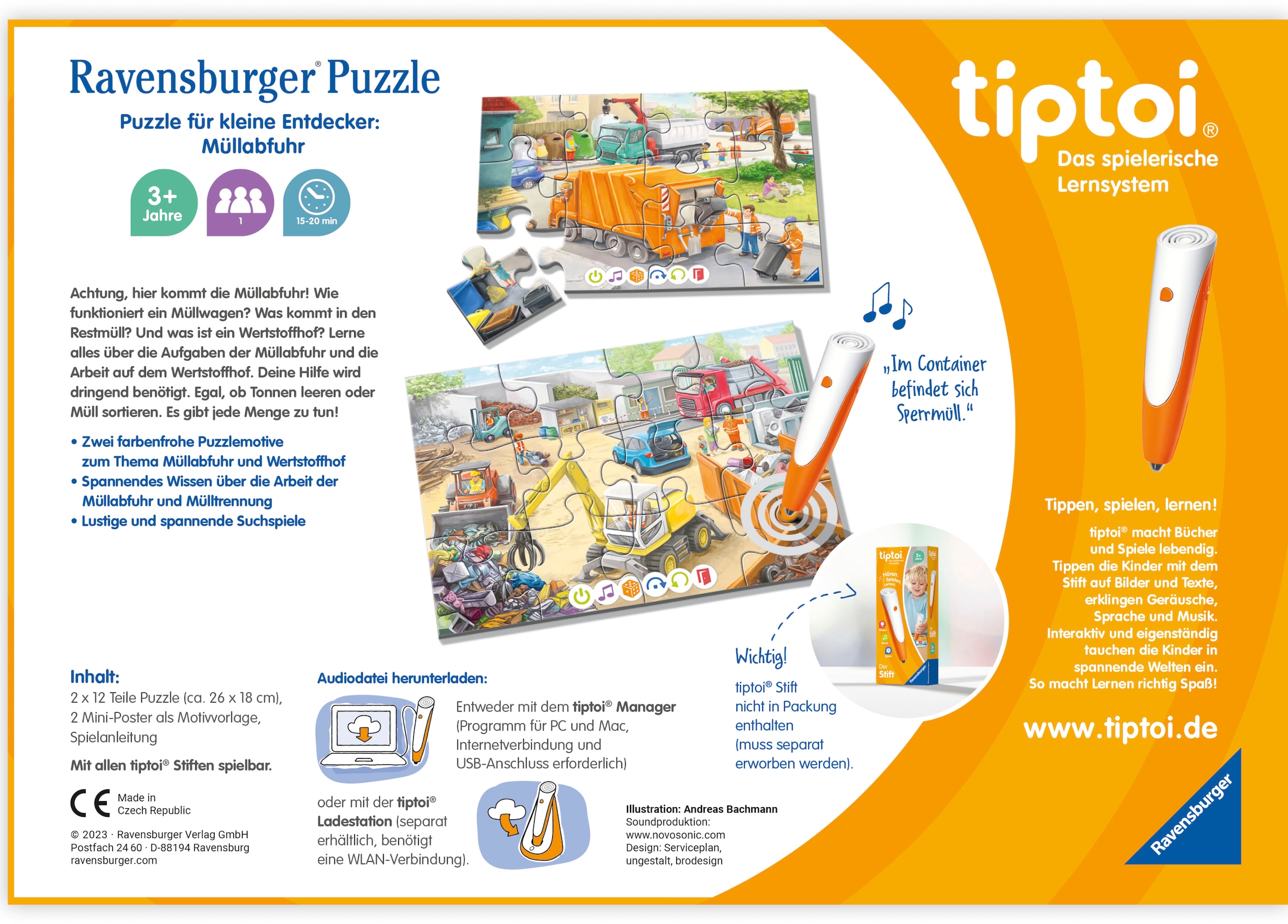Ravensburger Puzzle »tiptoi® Puzzle für kleine Entdecker: Müllabfuhr«, (2 x 12 Teile) Made in Europe