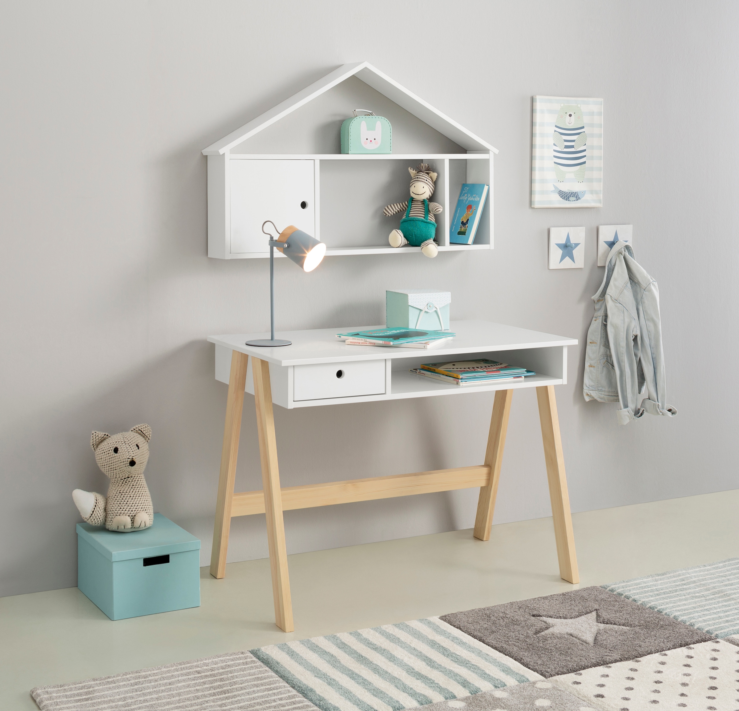 Lüttenhütt Kinderschreibtisch "Beeke" Set, im Set mit 1 Wandregal, 2 Stk. t günstig online kaufen