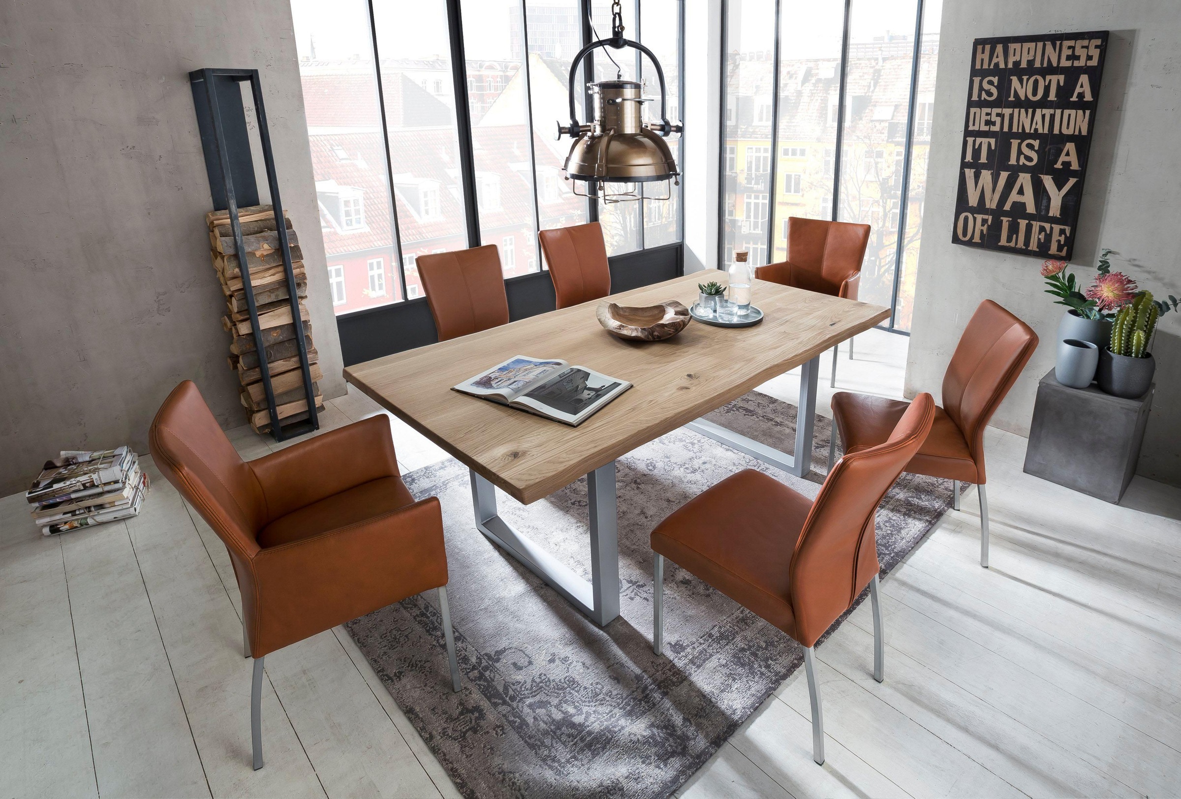 Esstisch SIT "Tops&Tables", beige (natur), B:200cm, Tische, Esstisch, mit Tischplatte aus Wildeiche, mit Baumkante wie gewachsen, Vintage 3