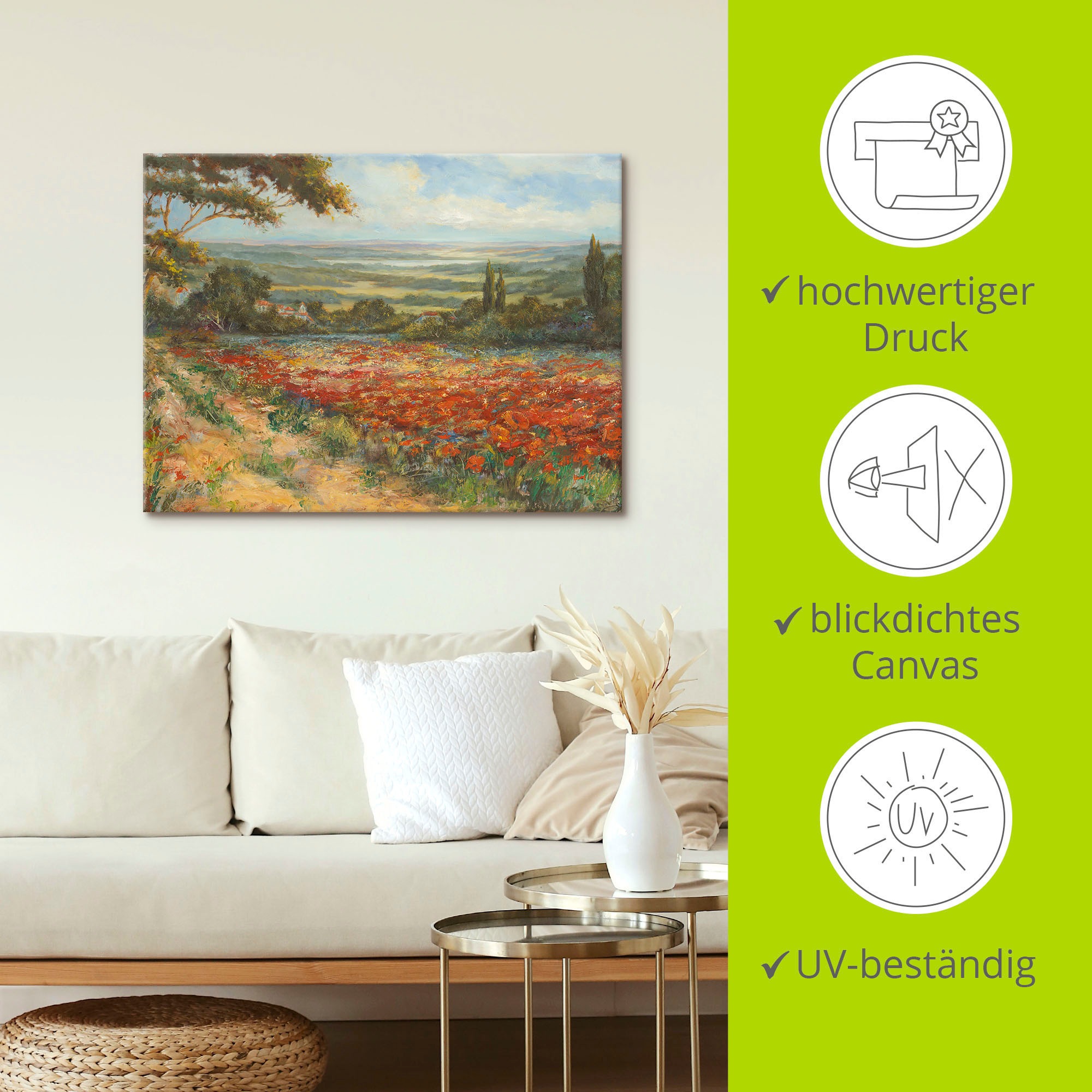 Artland Wandbild »Weg am Mohnfeld«, Wiesen & Bäume, (1 St.), als Leinwandbild, Poster in verschied. Größen