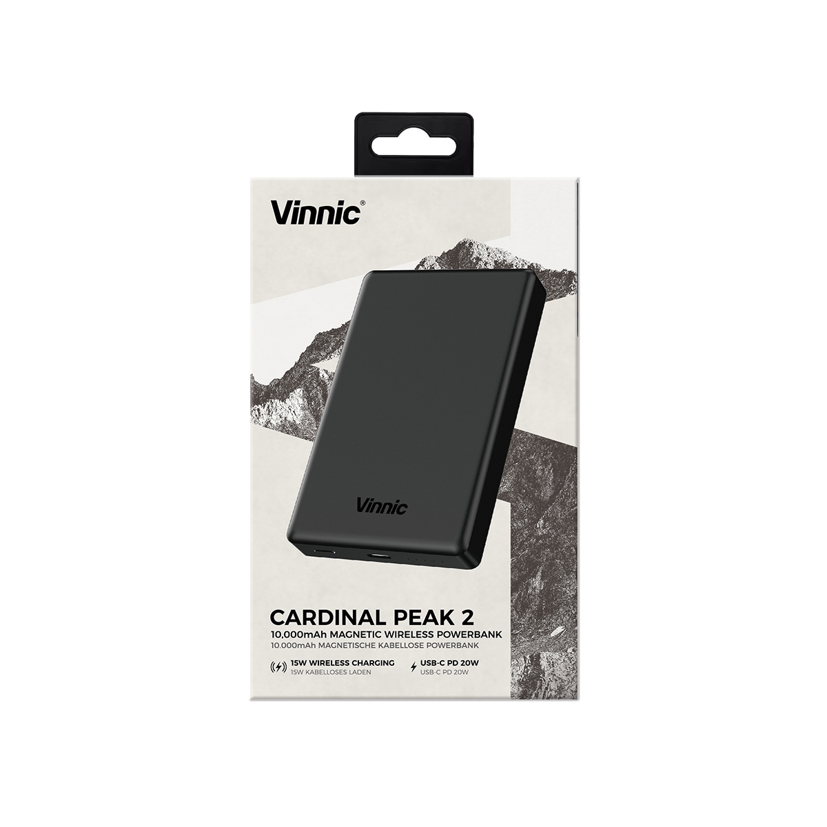Vinnic Powerbank »Cardinal Peak 2 10.000mAh 20W«, Vinnic Cardinal Peak 2 10000mAh Magnetic Powerbank, Black, 10000 mAh