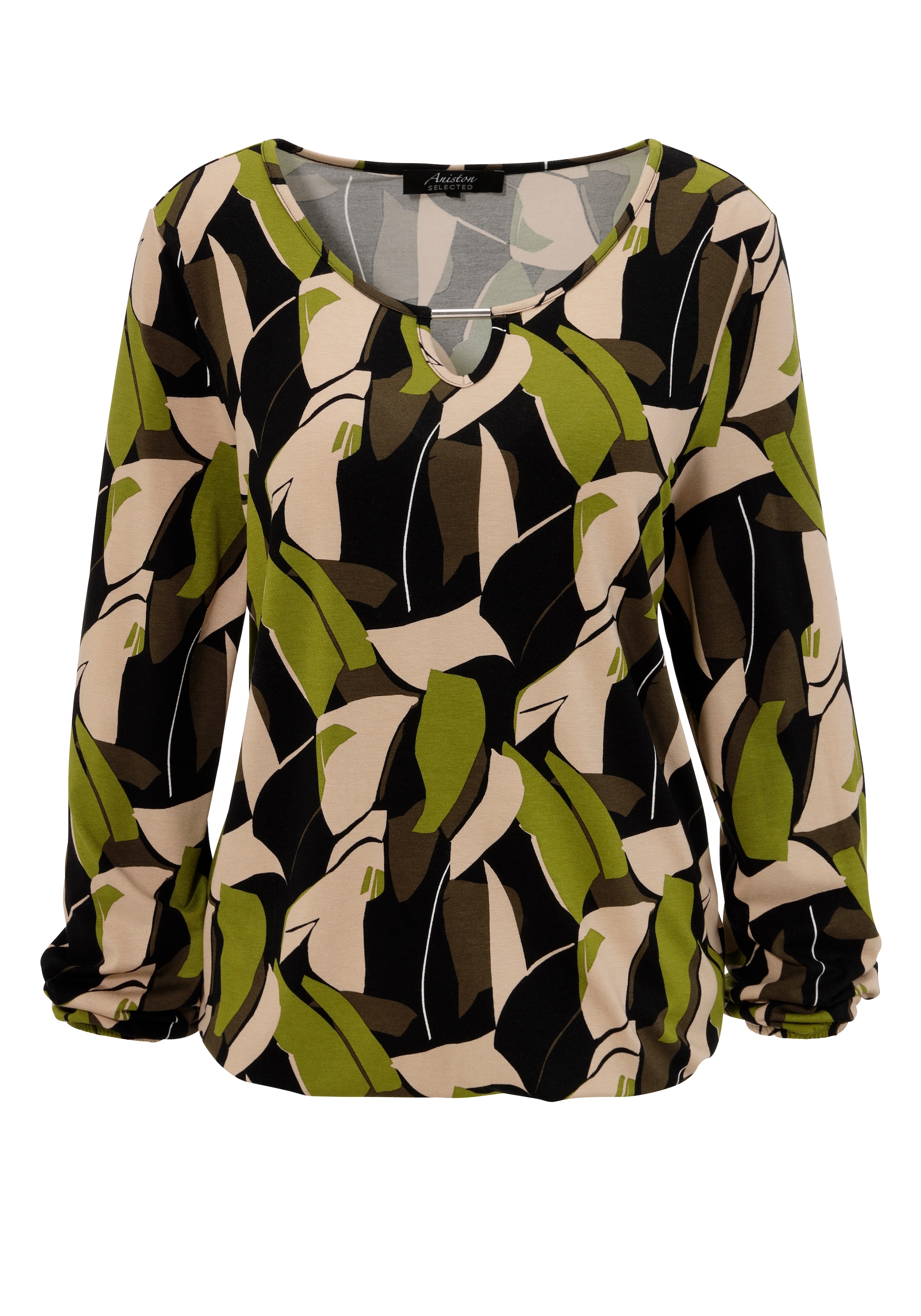 Aniston SELECTED Langarmshirt, mit Cut-out und phantasievollem Druck - NEUE KOLLEKTION
