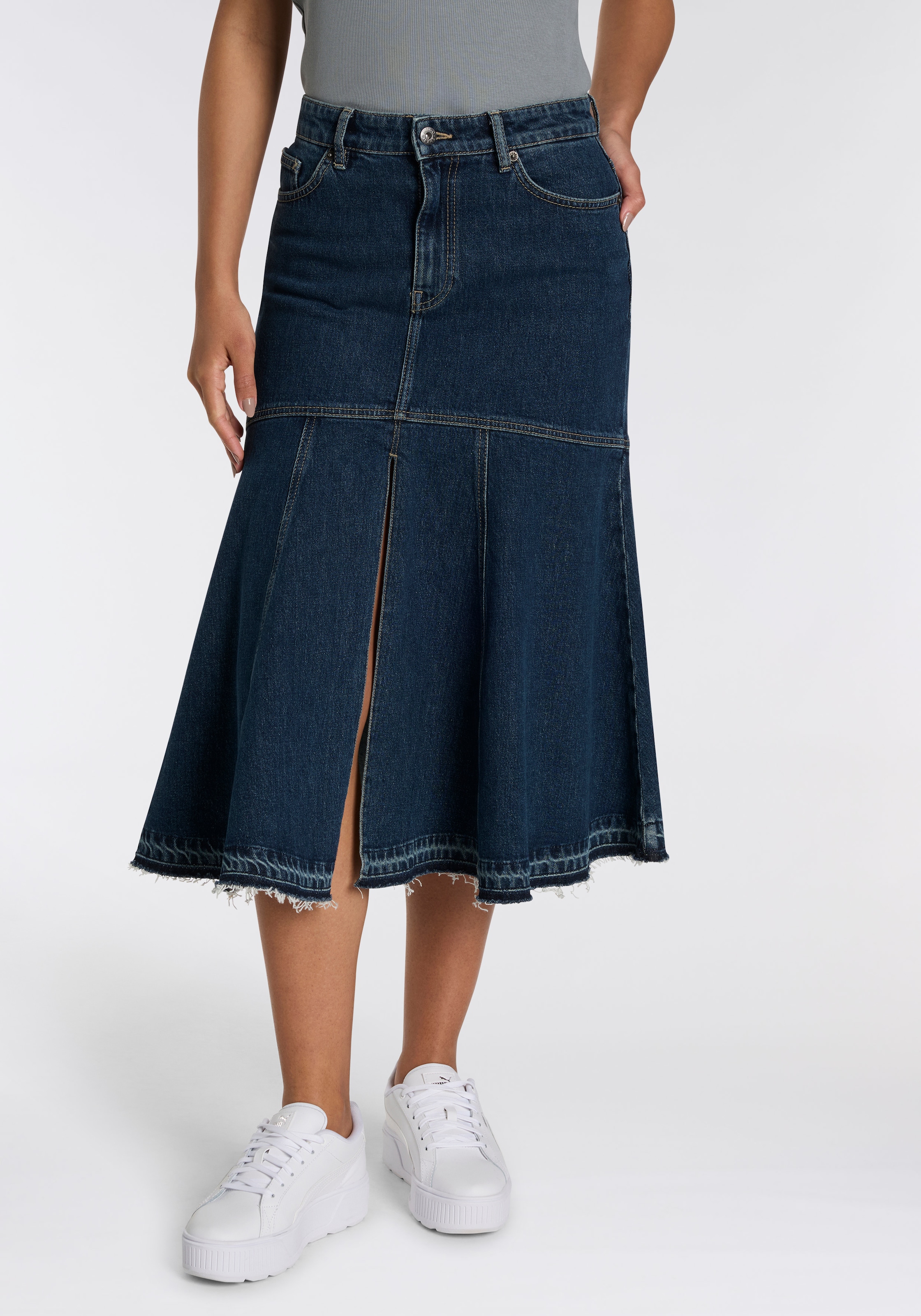 HUGO Blue Jeansrock "Gidya", Mid Rise, mit Volants und Schlitz günstig online kaufen