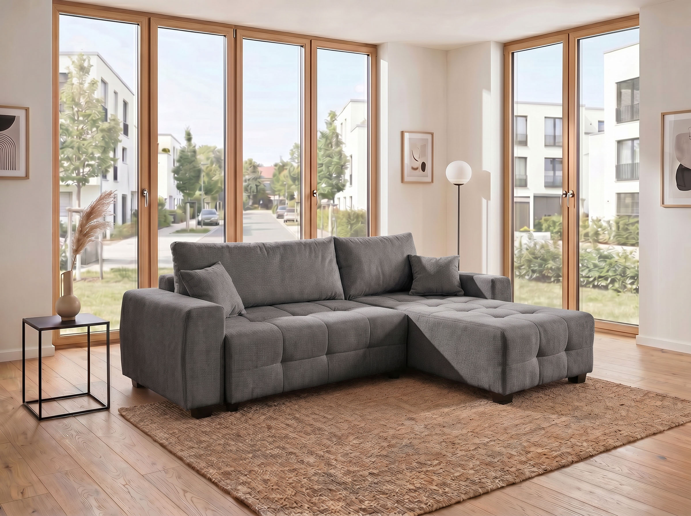 OTTO home Ecksofa "Bella Couch L-Form, B: 234 cm, Zierkissen inklusive" mit Schlaffunktion & Bettkasten, Wohnkomfort