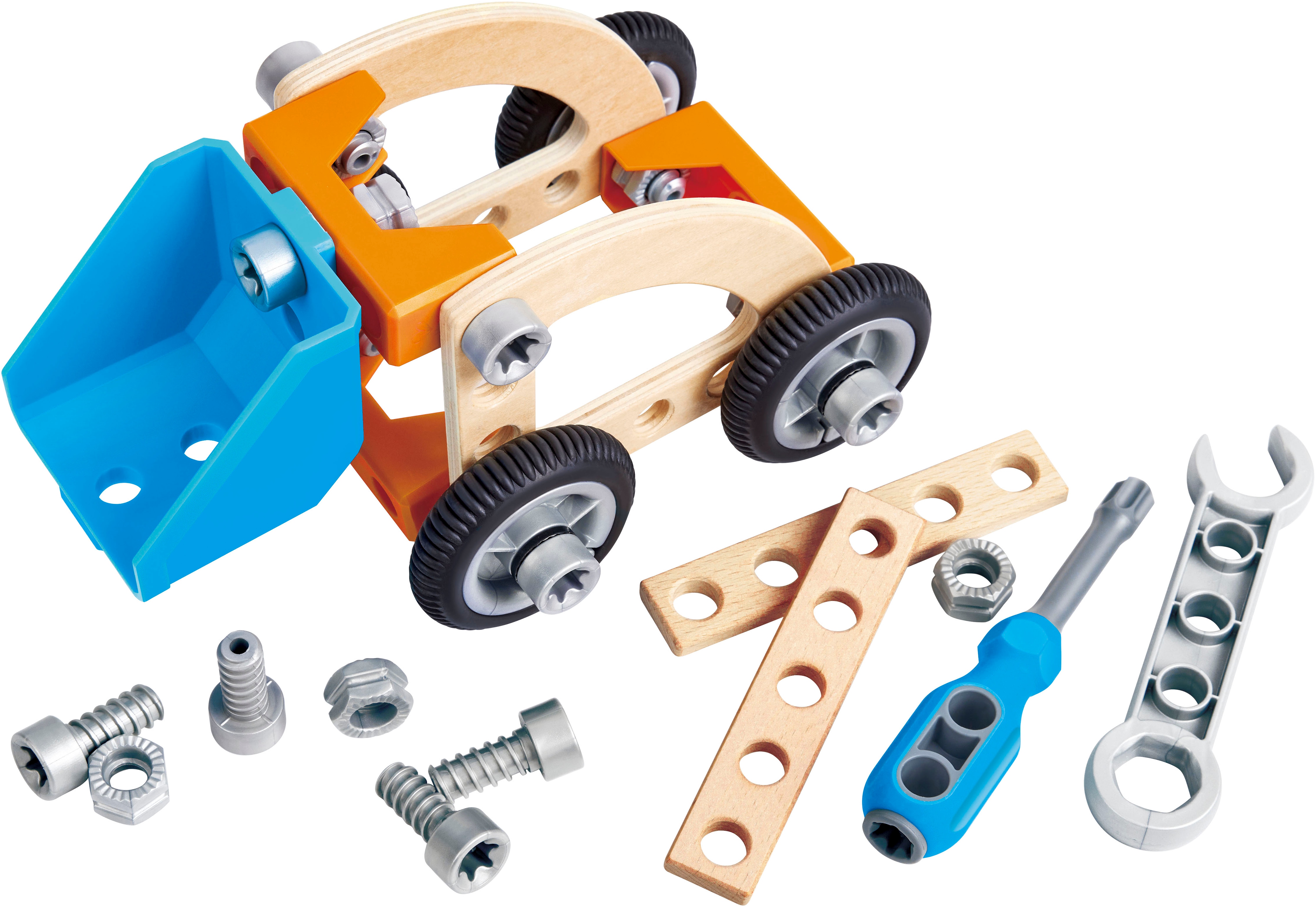 HAPE Kinder Konstruktions-Spielset "Fahrzeug-Bauset", bunt, Holz, Kunststoff, Metall, Spielbausteine
