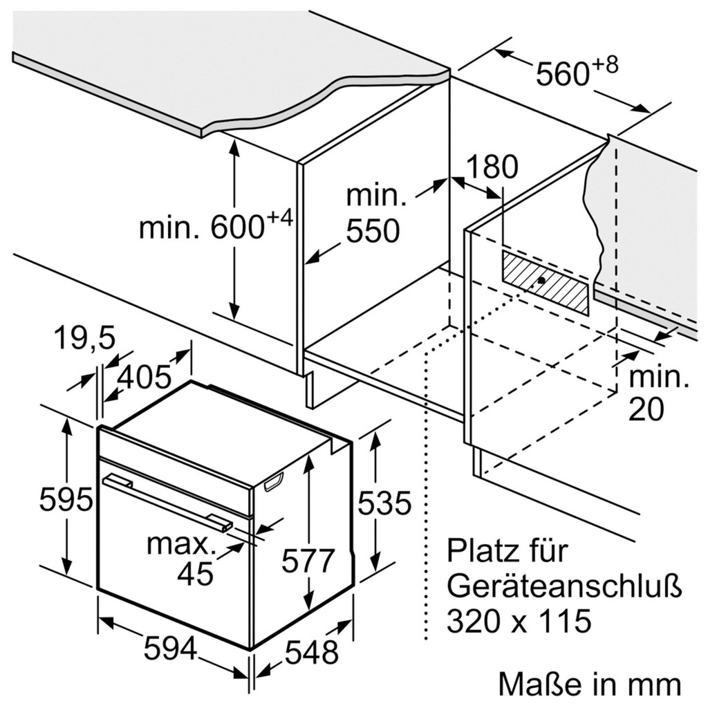 BOSCH Einbaubackofen »HBG632TS1«, 8, HBG632TS1, mit 3-fach-Teleskopauszug