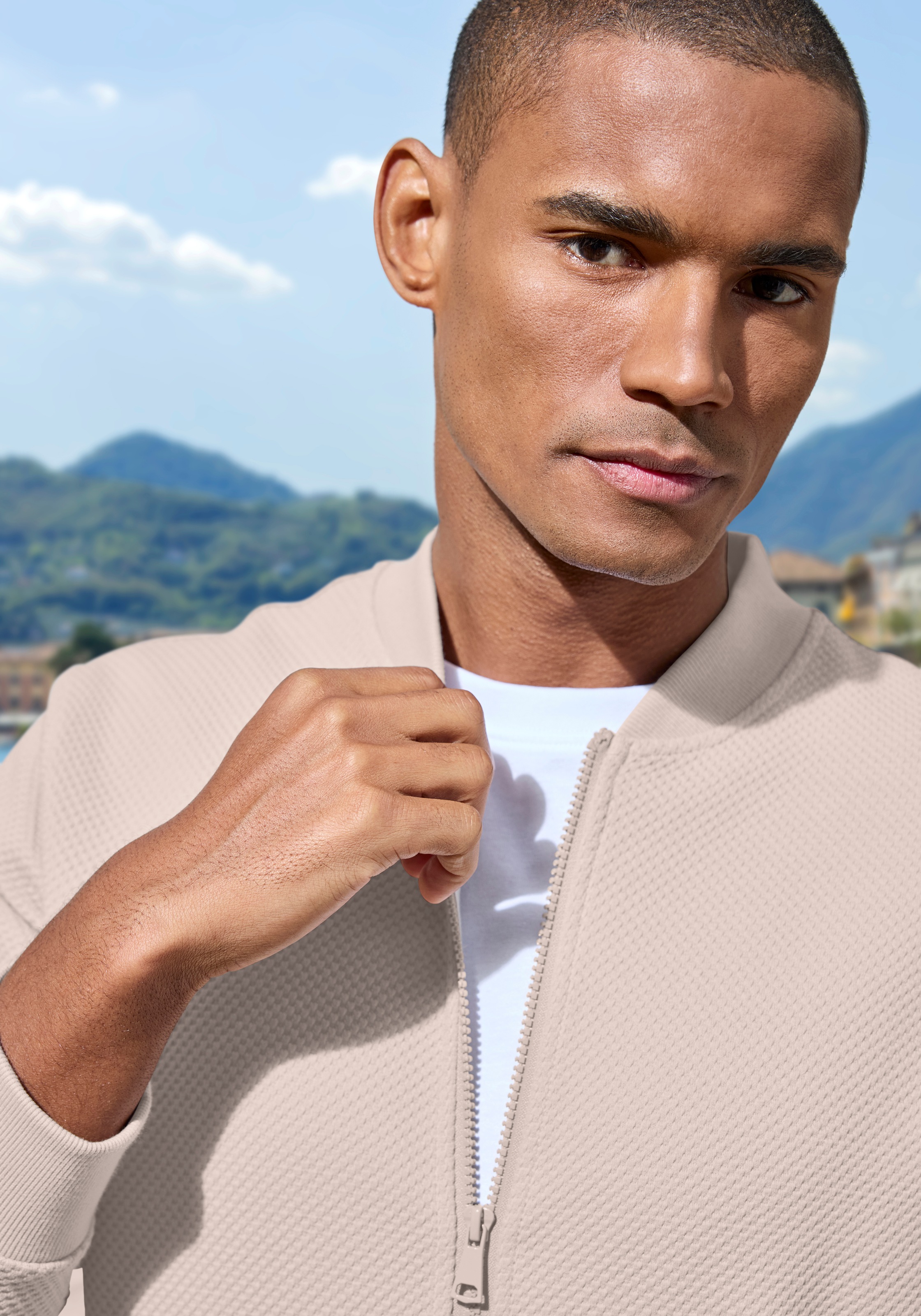 John Devin Men's Sweat Jacket Cream Size S 2