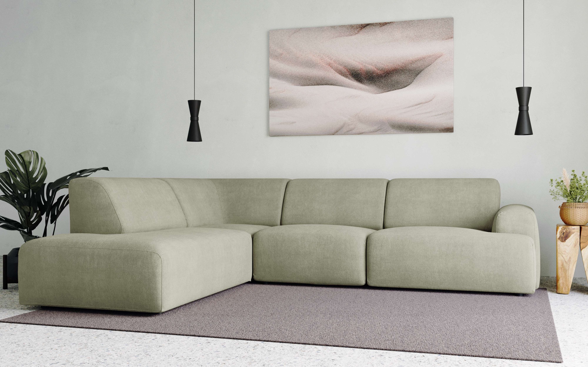 andas Ecksofa »Linkka, Breite 282 cm«, L-Form, in einem weichen Chenille-Stoff, mit Wellenunterfederung