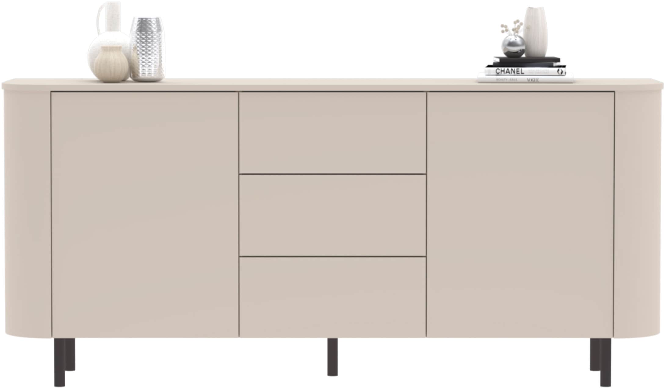 INOSIGN Sideboard »Lido, 181 cm breit, 2 Türen, 3 Schubkästen, Kommode, Stauraumschrank« Formgebogenes MDF, Stirnseiten mit Rundung, Push-to-open, Metallfüße