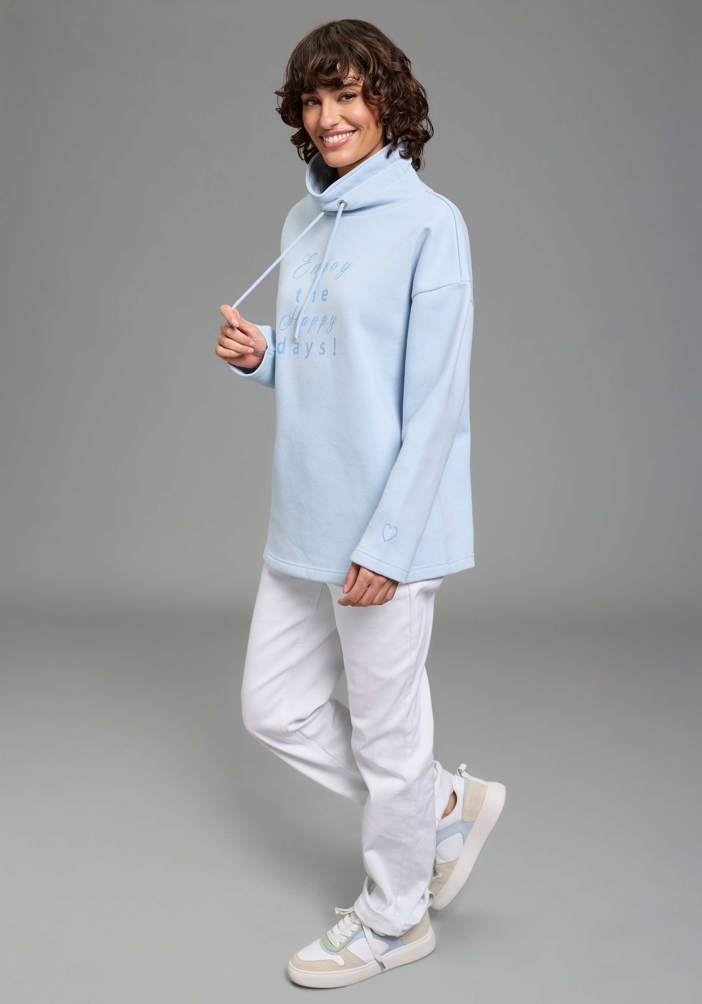 Laura Scott Longsweatshirt , casual Stil, hoher Stehkragen mit Kordelzug, hüftbedeckende Länge
