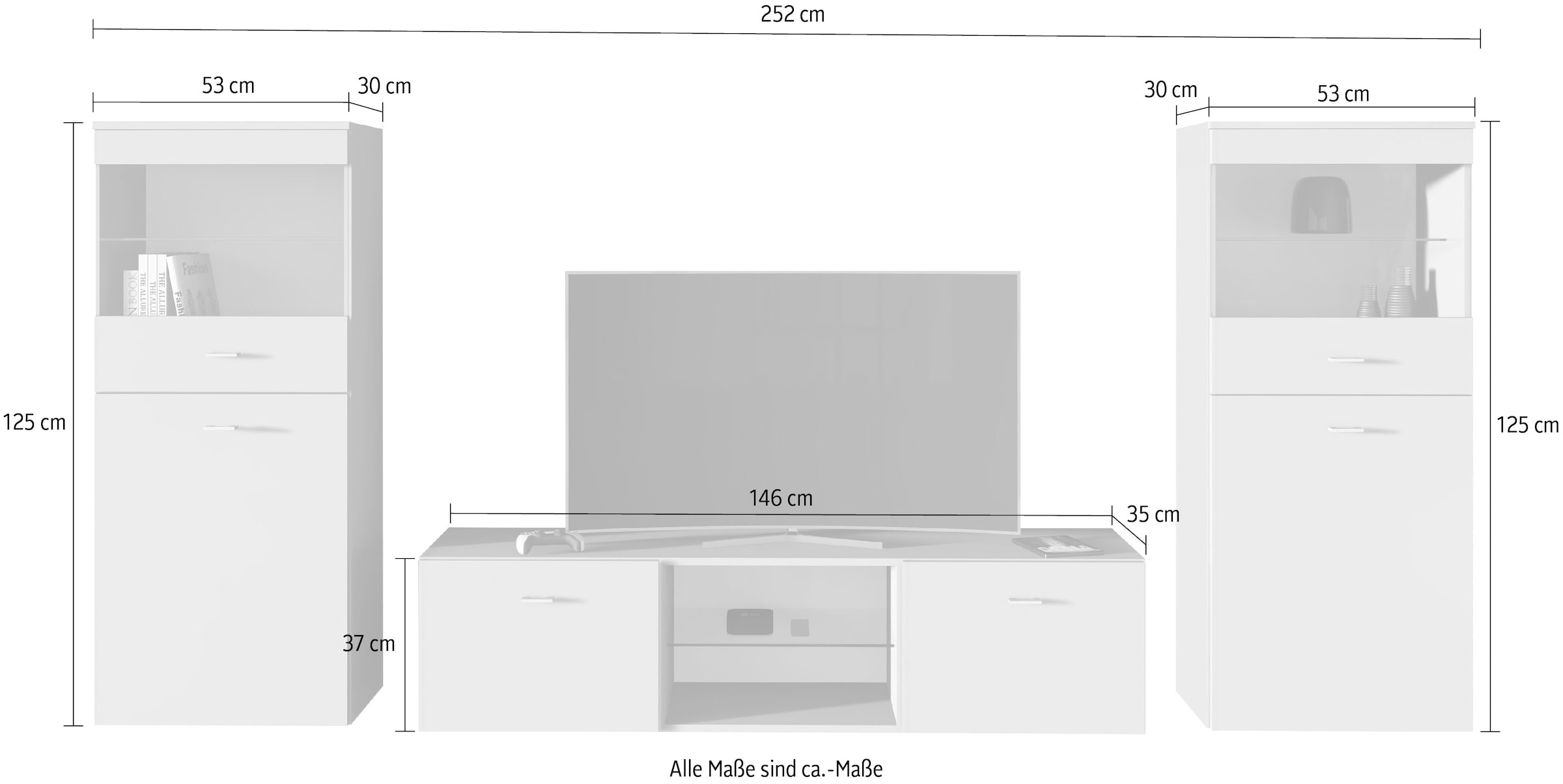 borchardt Möbel Wohnwand »Scala, moderne Mediawand mit Vitrinen und Lowboard« Komplett-Set, 