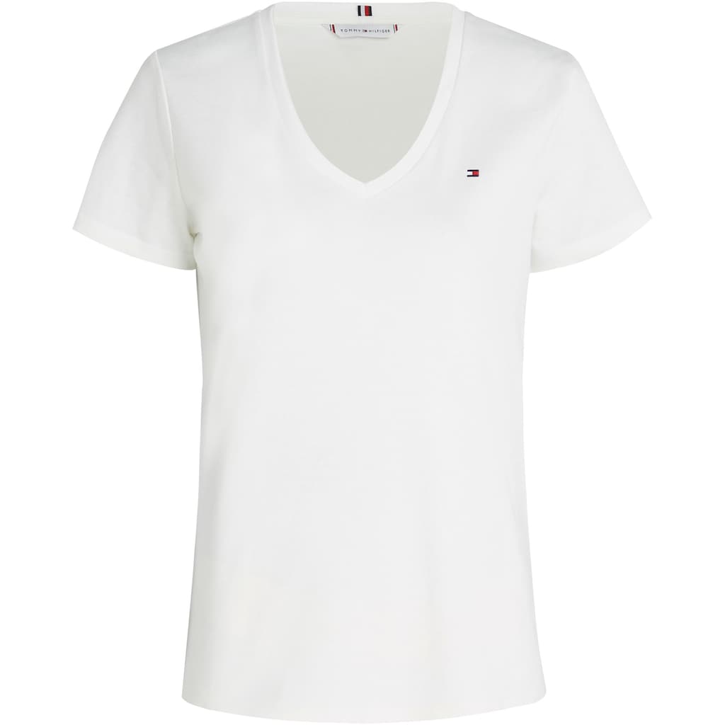 Tommy Hilfiger T-Shirt »SLIM CODY RIB V-NECK SS«, mit dezenter Logostickerei